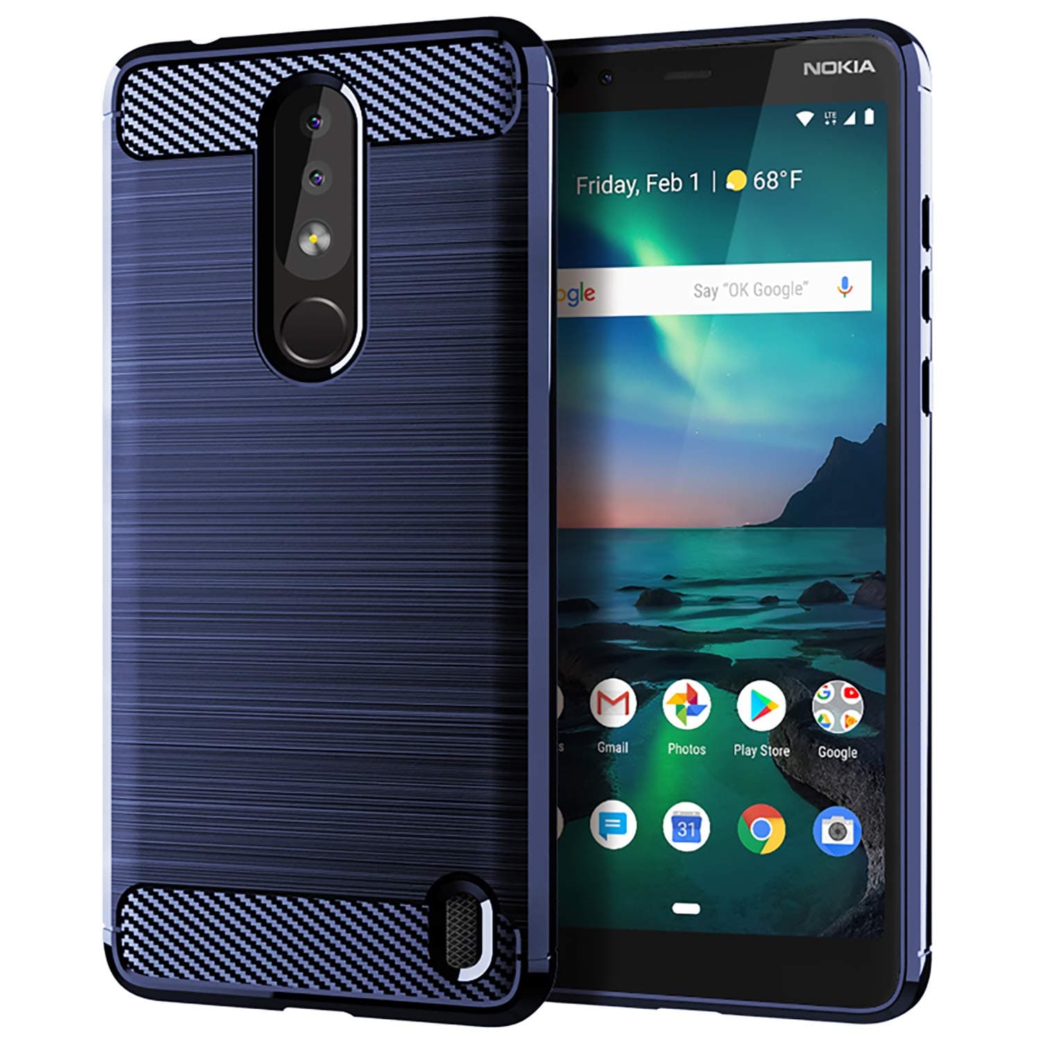 Nokia 3.1 Plus Case (US Version),Bettop Anti-Fingerprint Shockproof Flexible Soft TPU Protective Case for Nokia 3.1 Plus (Navy)