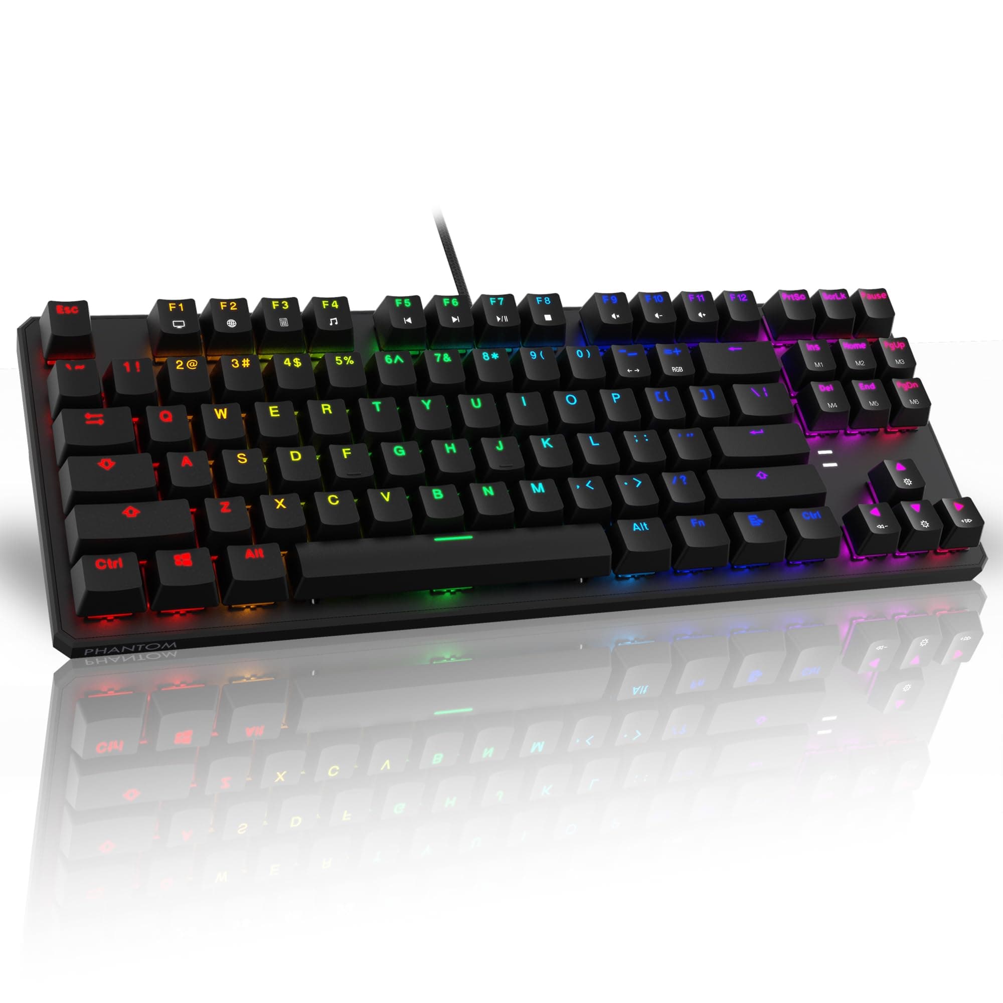 Phantom 87 Key RGB Mechanical Gaming Keyboard | Outemu Blue Switch | 16.8M Color LED Lighting | 18 Pre-Set | Low Latency | N-Key Rollover | Software Customizable Keys | Wired USB Connection