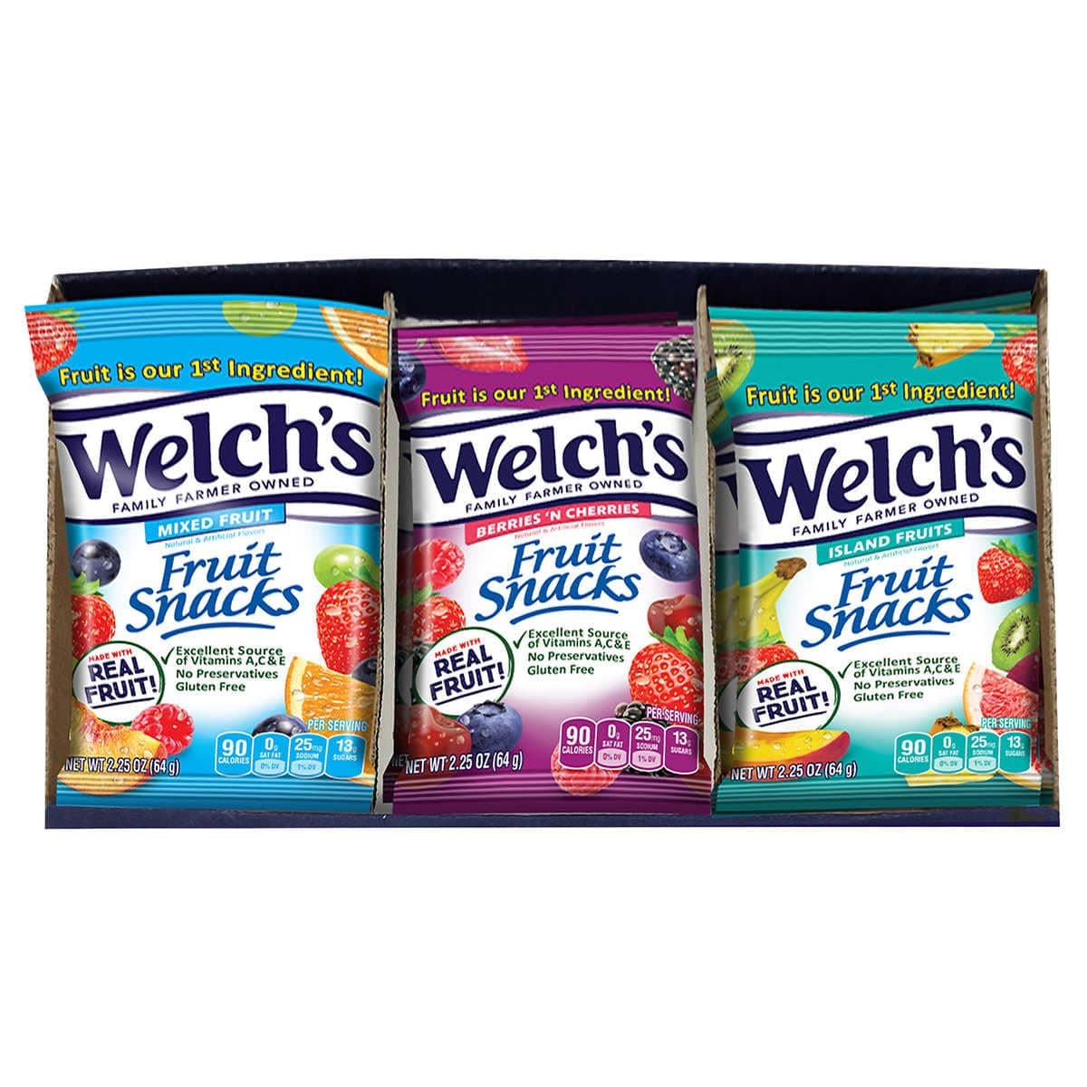 Welch's Fruit Snacks, Bulk Variety Pack with Mixed Fruit, Superfruit Mix, Island Fruits, Gluten Free, Bulk Pack, 2.25 oz (Pack of 16)
