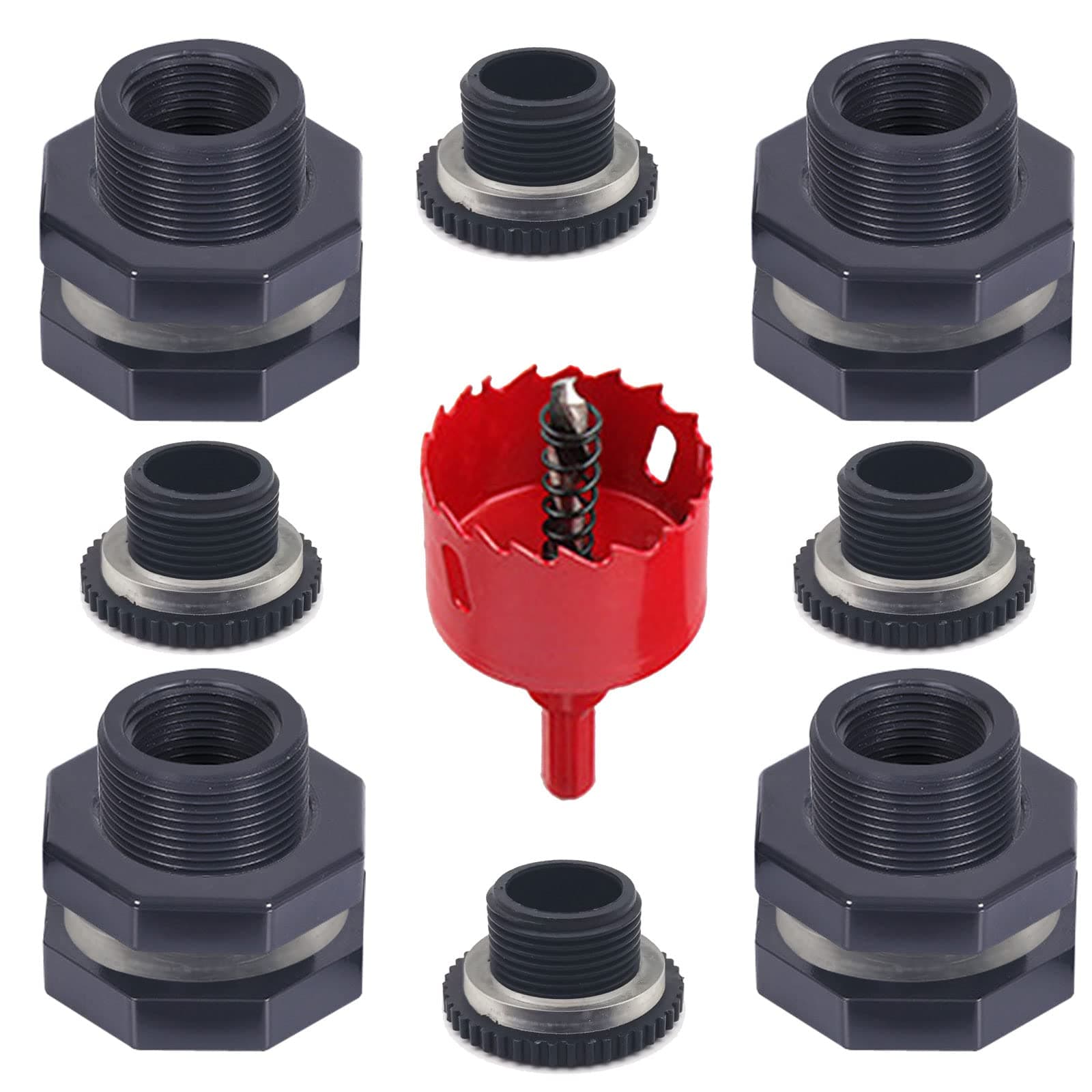 4 PCS Rain Barrel Bulkhead Fitting kit with Plugs and Hole Saw Tool, 3/4" (Inside Diameter is About 25mm) PVC Spigot Connector Kit for Rain Barrels Pools Aquariums (25mm ID Bulkhead 3/4")