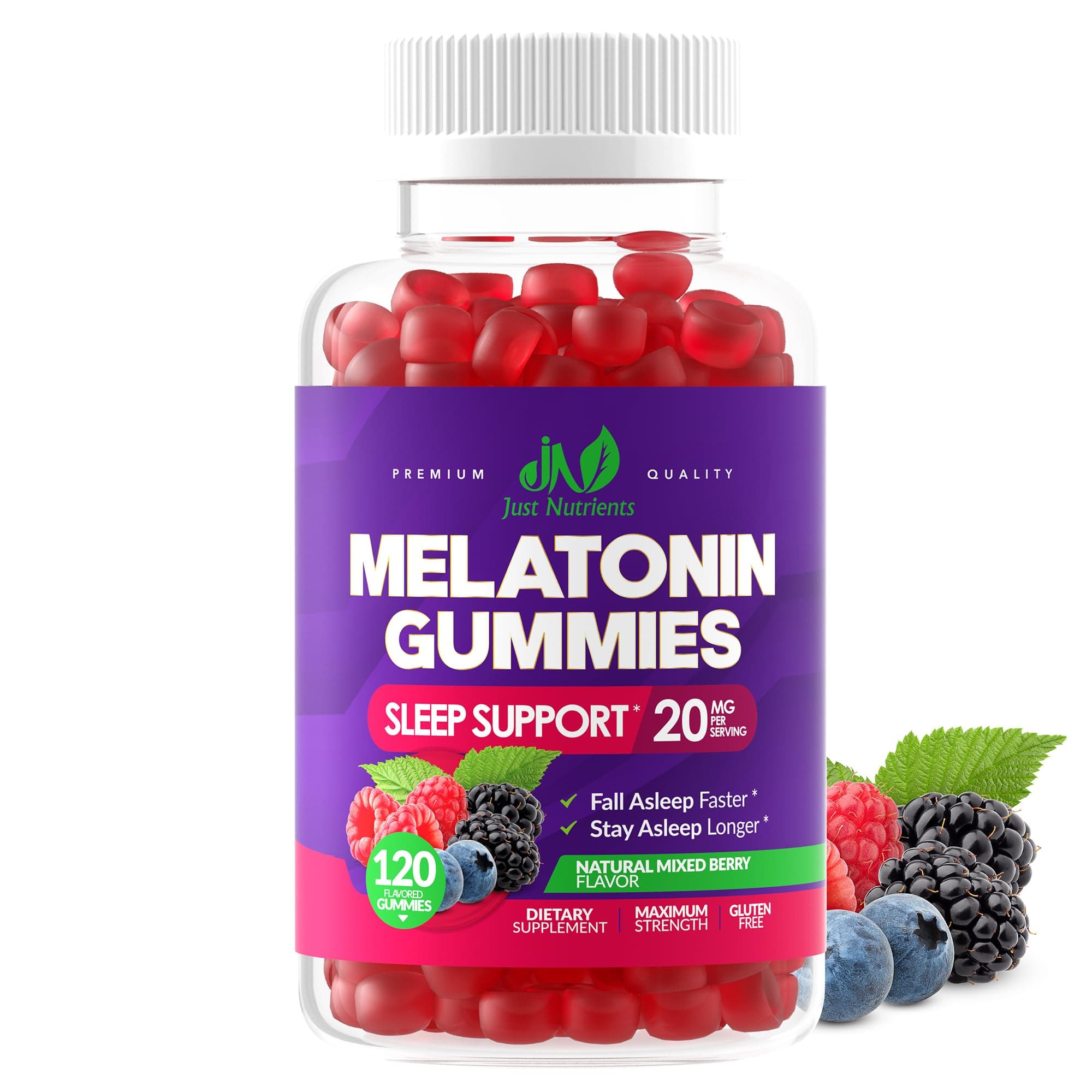 Melatonin 20mg Gummies (120 Count) - Maximum Strength Sleep Support for Adults with 10mg of Melatonin Per Gummy - Gluten-Free, Non-GMO, Vegetarian, Great Tasting Mixed Berry Flavor - 60 Servings