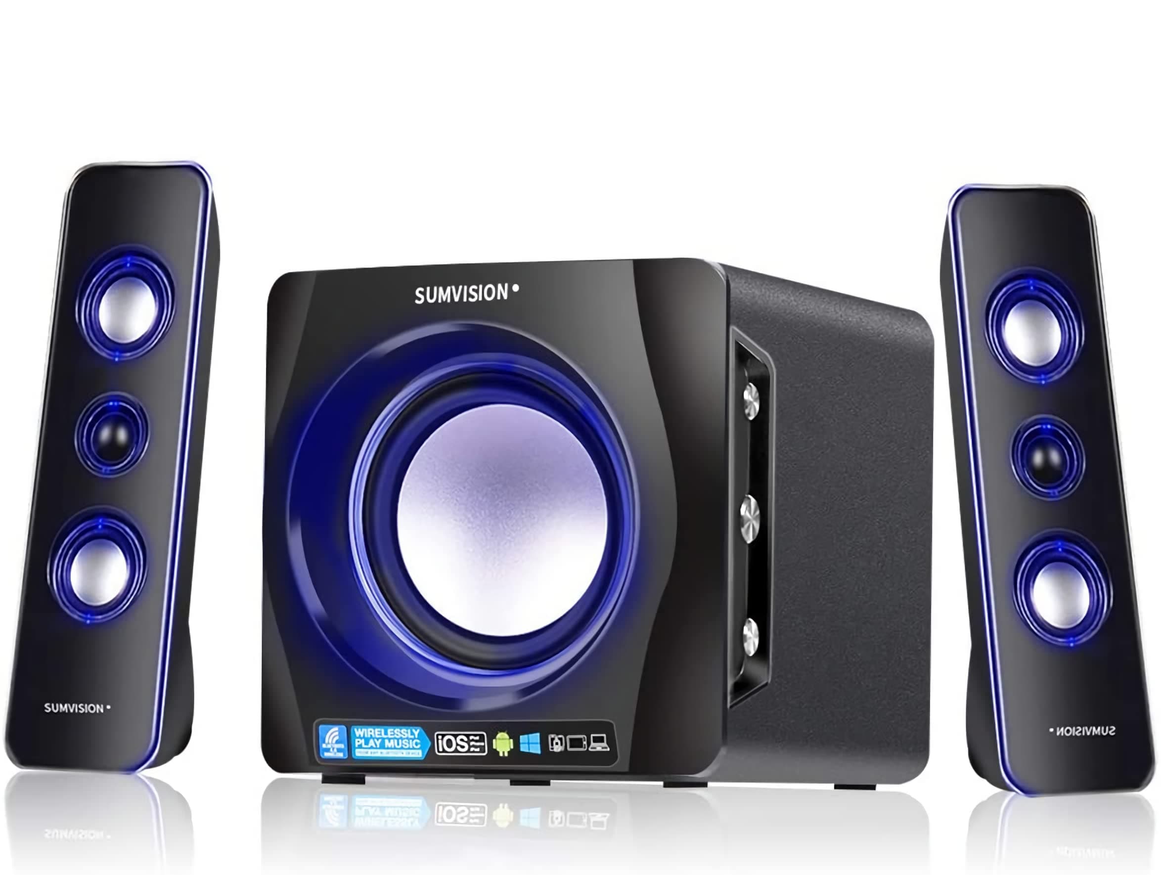 Sumvision Ncube Pro 2 LED Bluetooth 5.0 Enhanced Data Rate Designer Stereo Multimedia Wireless Speaker 2.1 with Bass Boost Subwoofer for PC Gaming Laptops Android iPhones iPads iMac