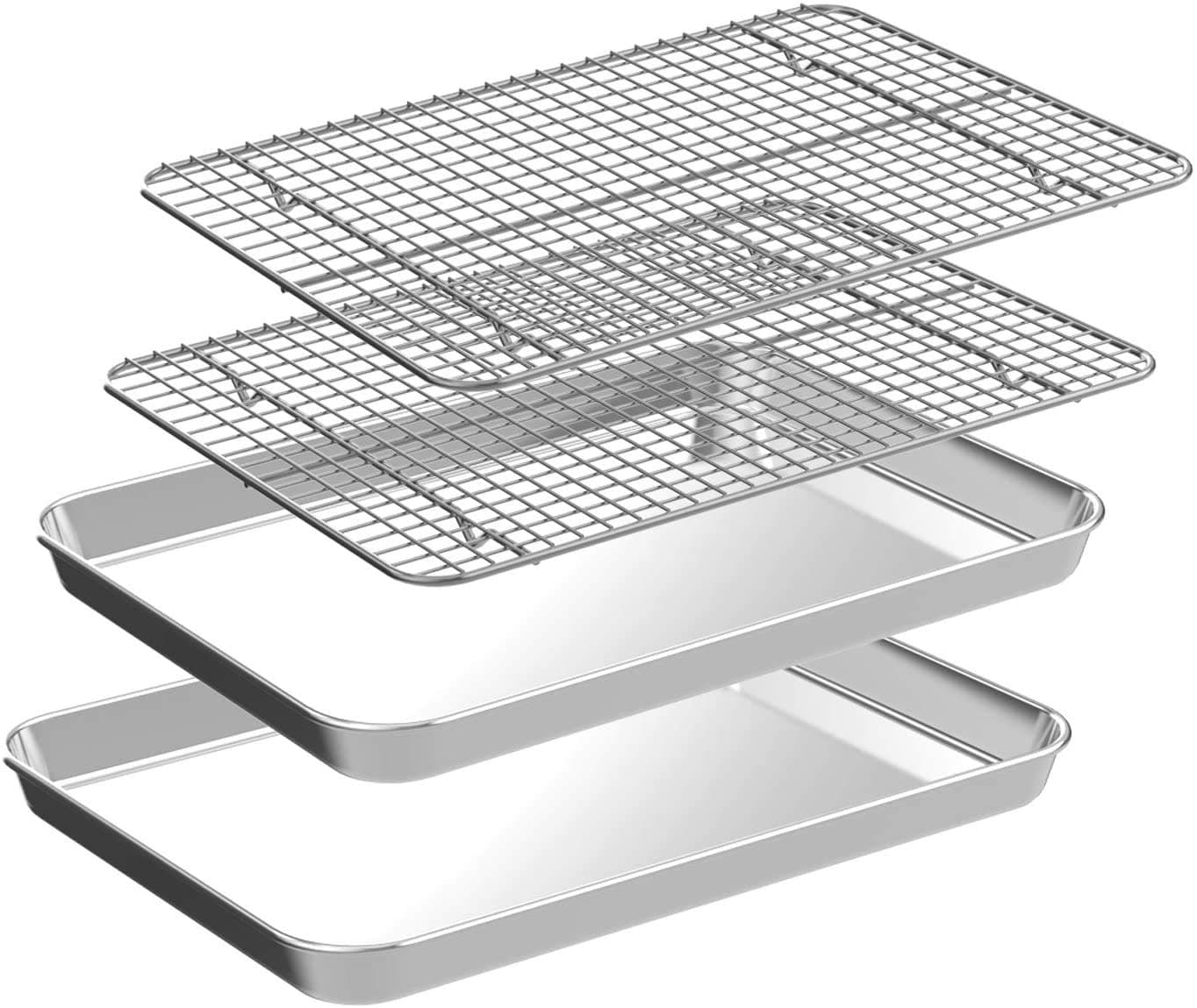 Quarter Baking Sheet with Rack Set [2 Pans + 2 Racks], CEKEE Stainless Steel Cookie Sheet Baking Pan Tray with Cooling Rack, Non Toxic & Heavy Duty & Easy Clean（12 Inch）