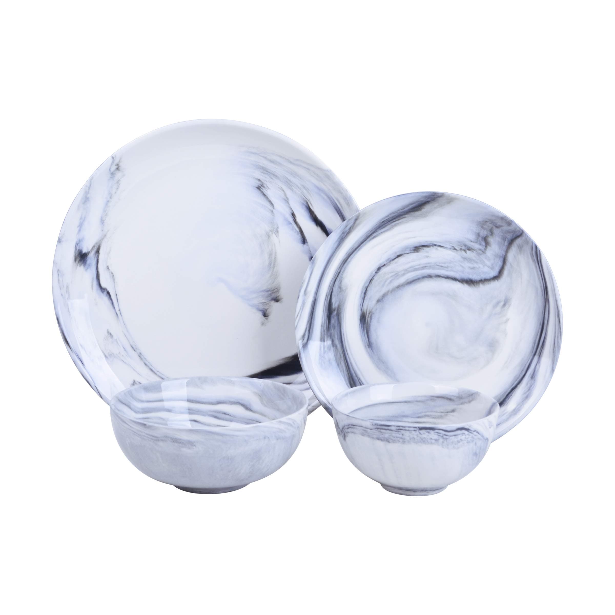 Sango Antwerp 16-Piece Porcelain Dinnerware Set with Round Plates and Bowls, Gray