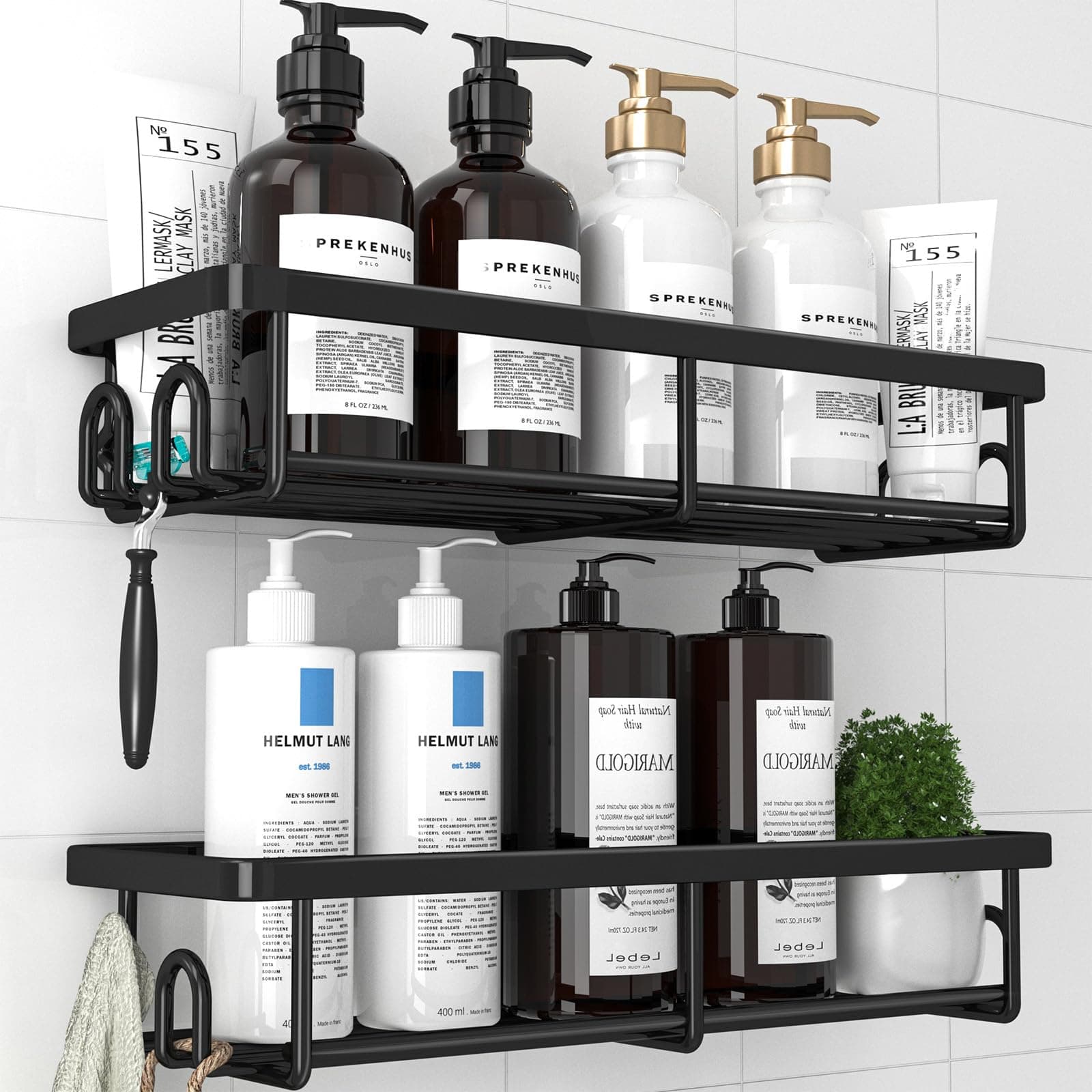 2 Pack Rustproof Shower Caddy - Minimalist Style Bathroom Shelves, Wall-Mounted Shower Shelf, Large Capacity&Durable Bathroom Accessory, Large, Black