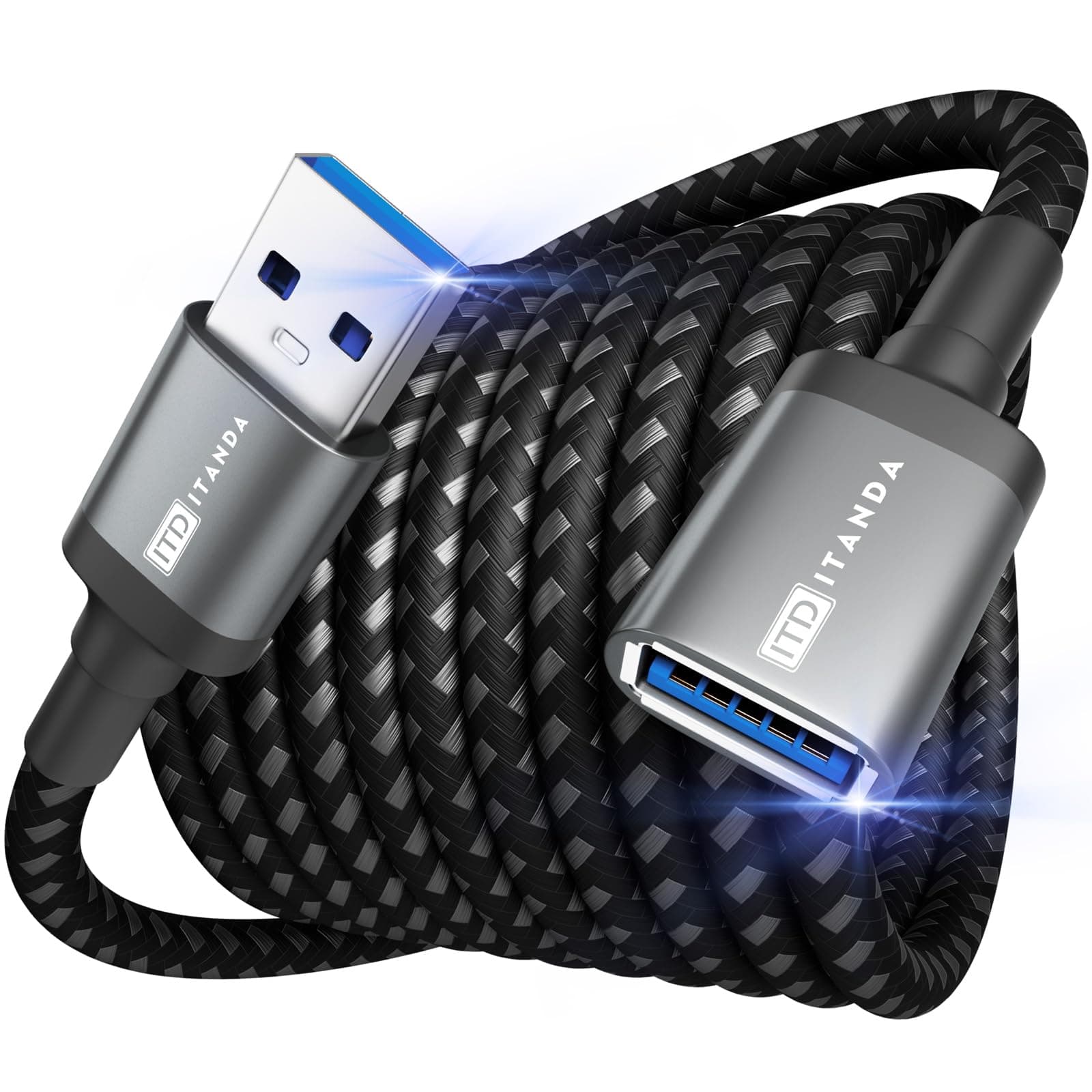Hulier 10FT USB Extension Cable USB 3.0 Extension Cord Type A Male to Female ITANDA 5Gbps Data Transfer for Keyboard, Mouse, Playstation, Xbox, Flash Drive, Printer, Camera and More