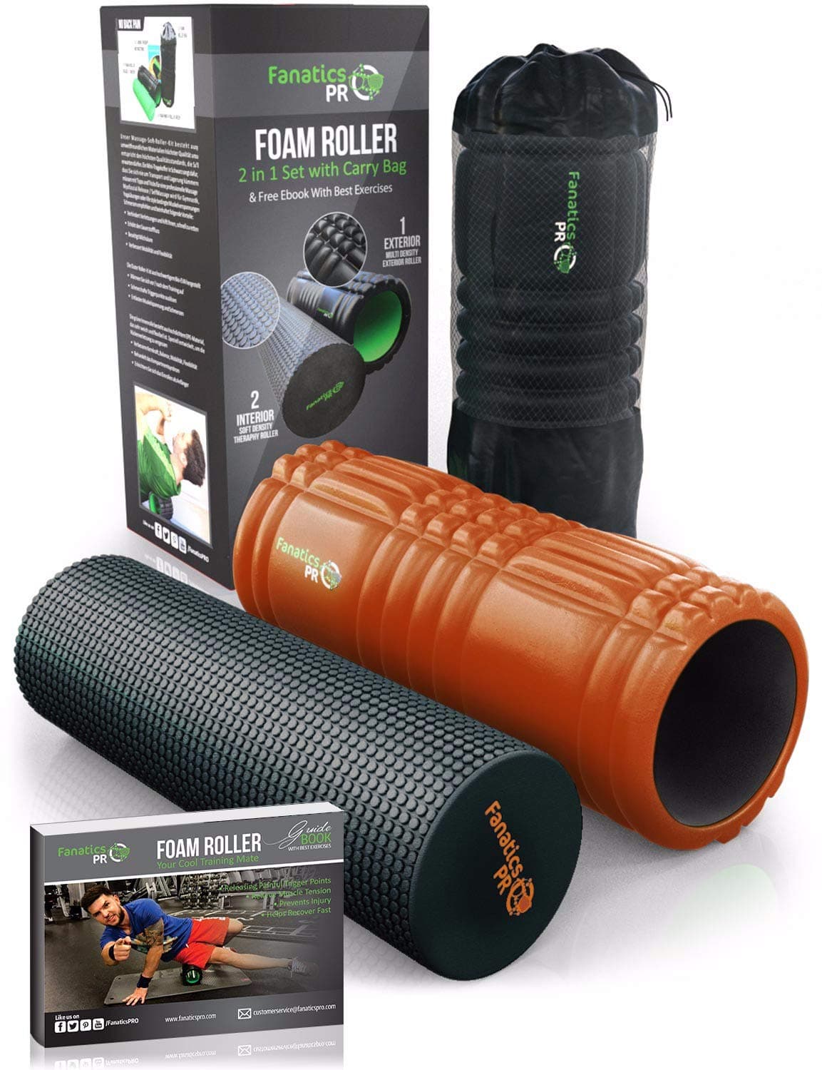 Foam Roller For Deep Tissue Muscle Massage + Soft Muscle Roller with Exercise Massage Roller Book-2 Trigger Point Foam Rollers For Muscles, Back Roller + Leg Roller by FanaticsPro