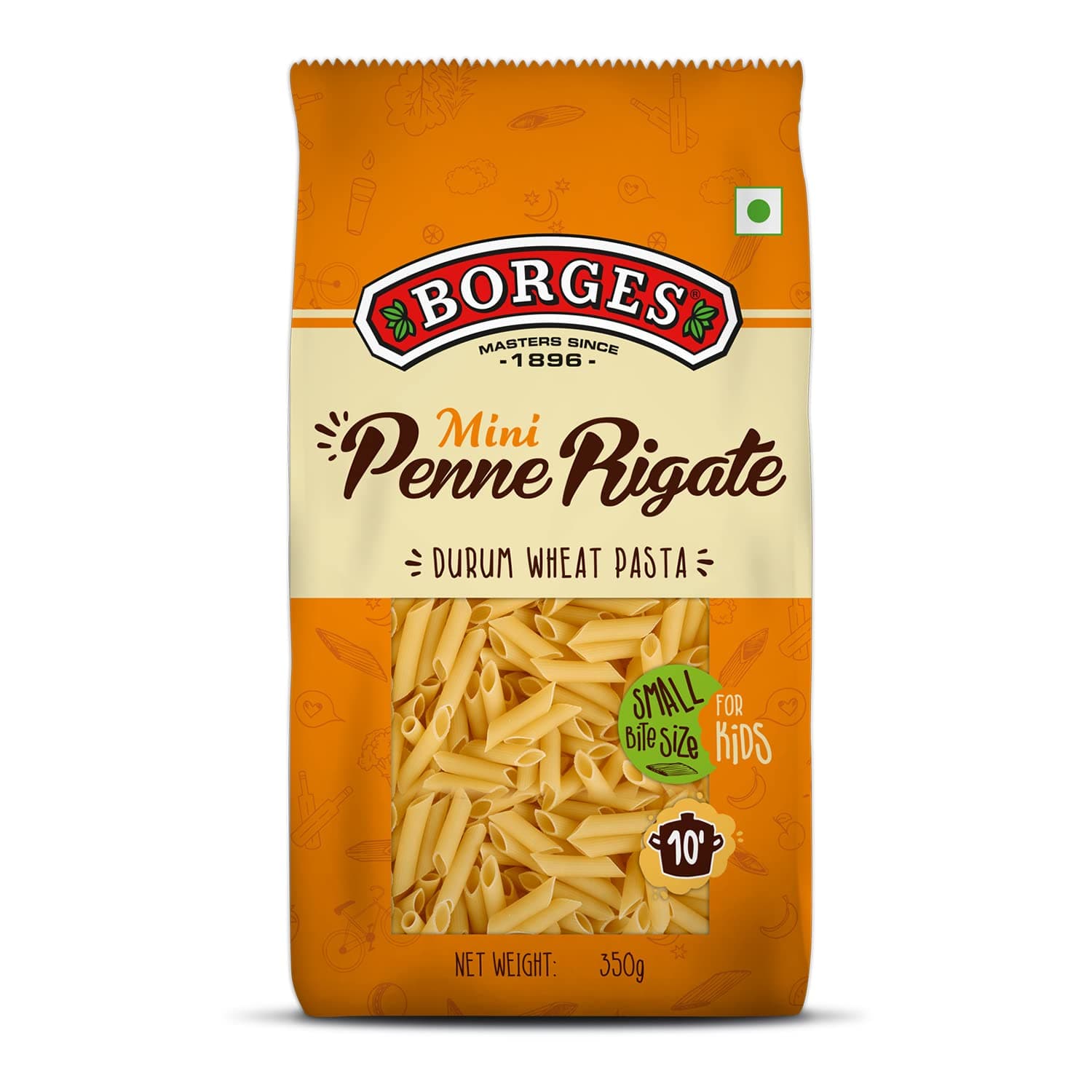 Mini Penne Rigate Durum Wheat Pasta, Ideal Bite Size for Kids, Cooked in 10 minutes, 100% Durum Wheat Semolina - 350grams