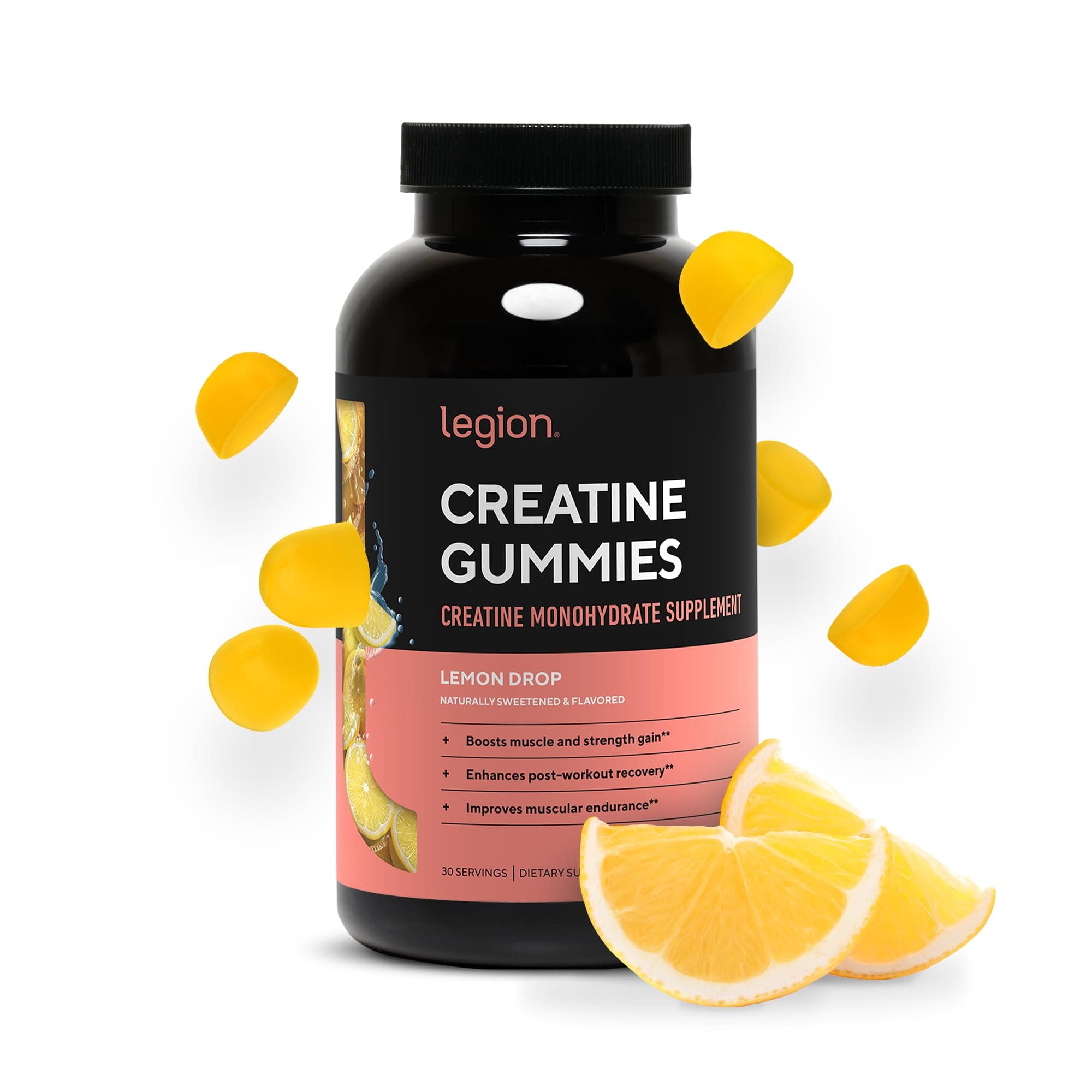 Creatine Monohydrate Gummies – Clean Chewable Creatine Supplement for Strength, Endurance & Muscle Recovery – 30 Lemon Drop Flavor Servings – No Artificial Flavors or Sweeteners.