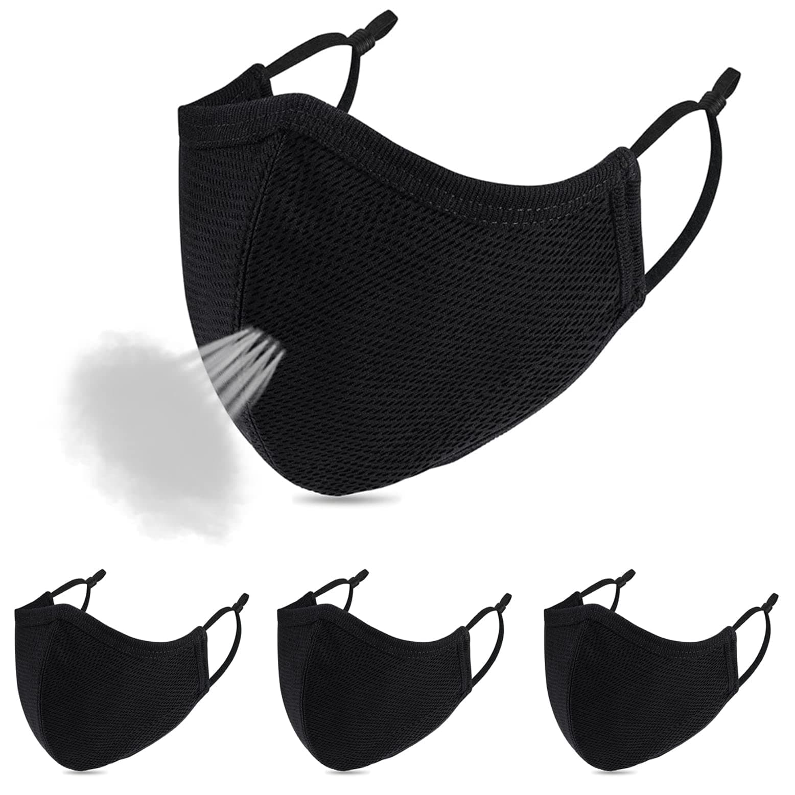 comfso Black Face Mask,Cloth Reusable Face Masks, Adjustable Ear Loops, Travel Masks, Breathable Adult Masks Washable for Men Women
