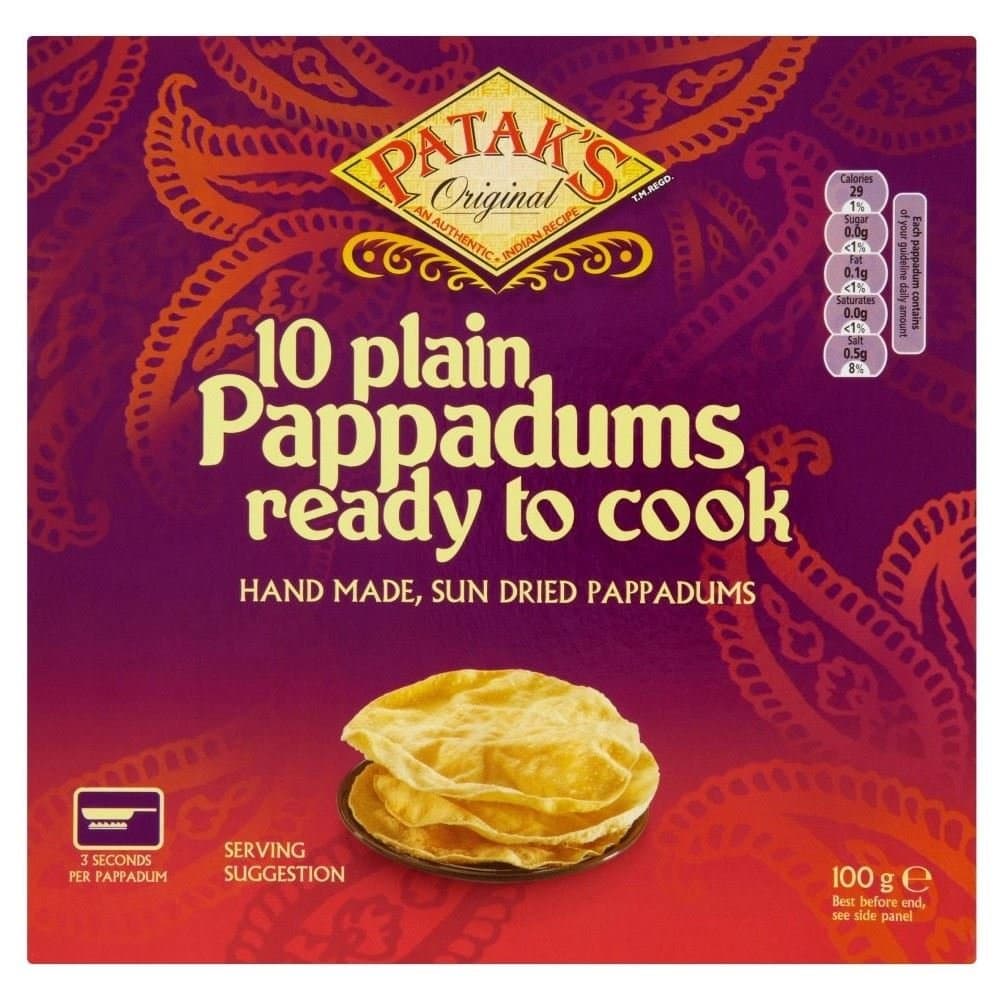 Plain Ready to Cook Pappadums (10 per pack - 100g) - Pack of 2