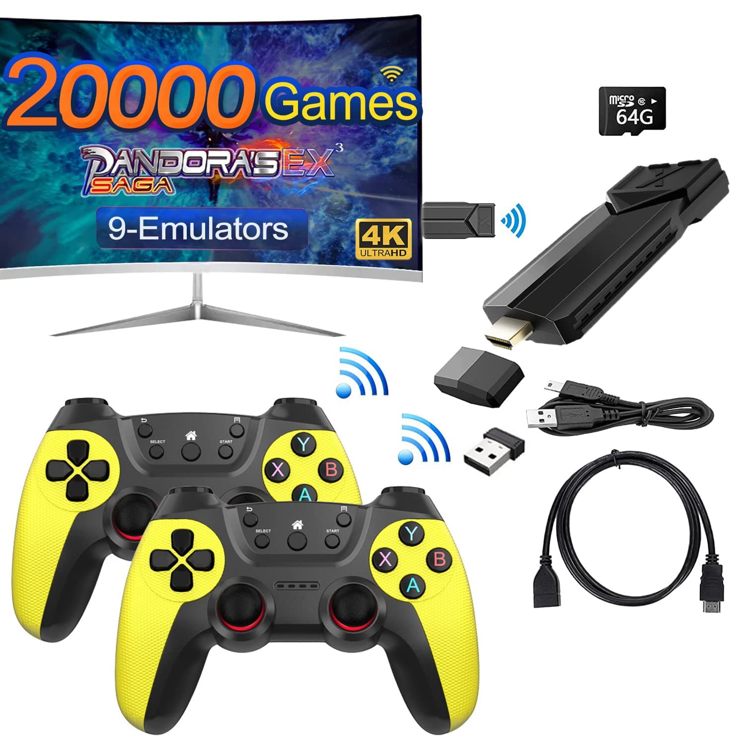 20000+ Games, Retro Game Console, Handheld Console, Plug and Play Video Game Stick, 9 emulators, 4K HDMI Output, Premium Dual Competitive Level Dual Controllers