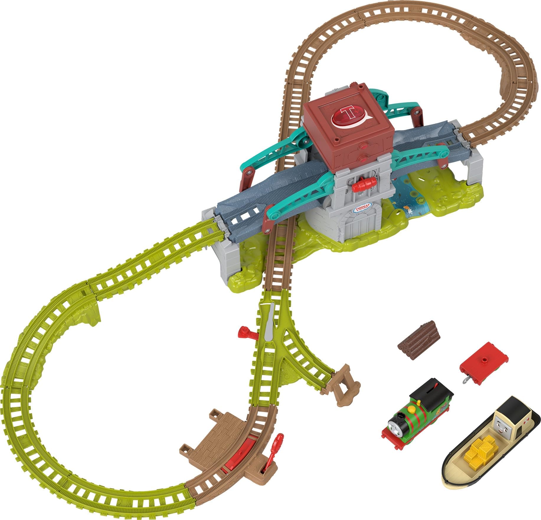 ​Thomas & Friends Toy Train Set Talking Bulstrode & Which-Way Bridge Track Playset with Sounds & Percy Engine for Kids Ages 3+ Years