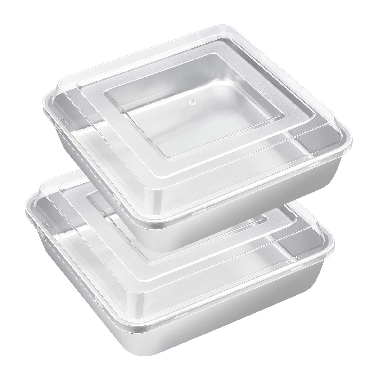 E-far 8 x 8-Inch Baking Pan with lid, Square Cake Brownie Baking Pans Stainless Steel Bakeware Set of 2, Non-toxic & Healthy, Easy Clean & Dishwasher Safe - 4 Pieces(2 Pans + 2 Lids)