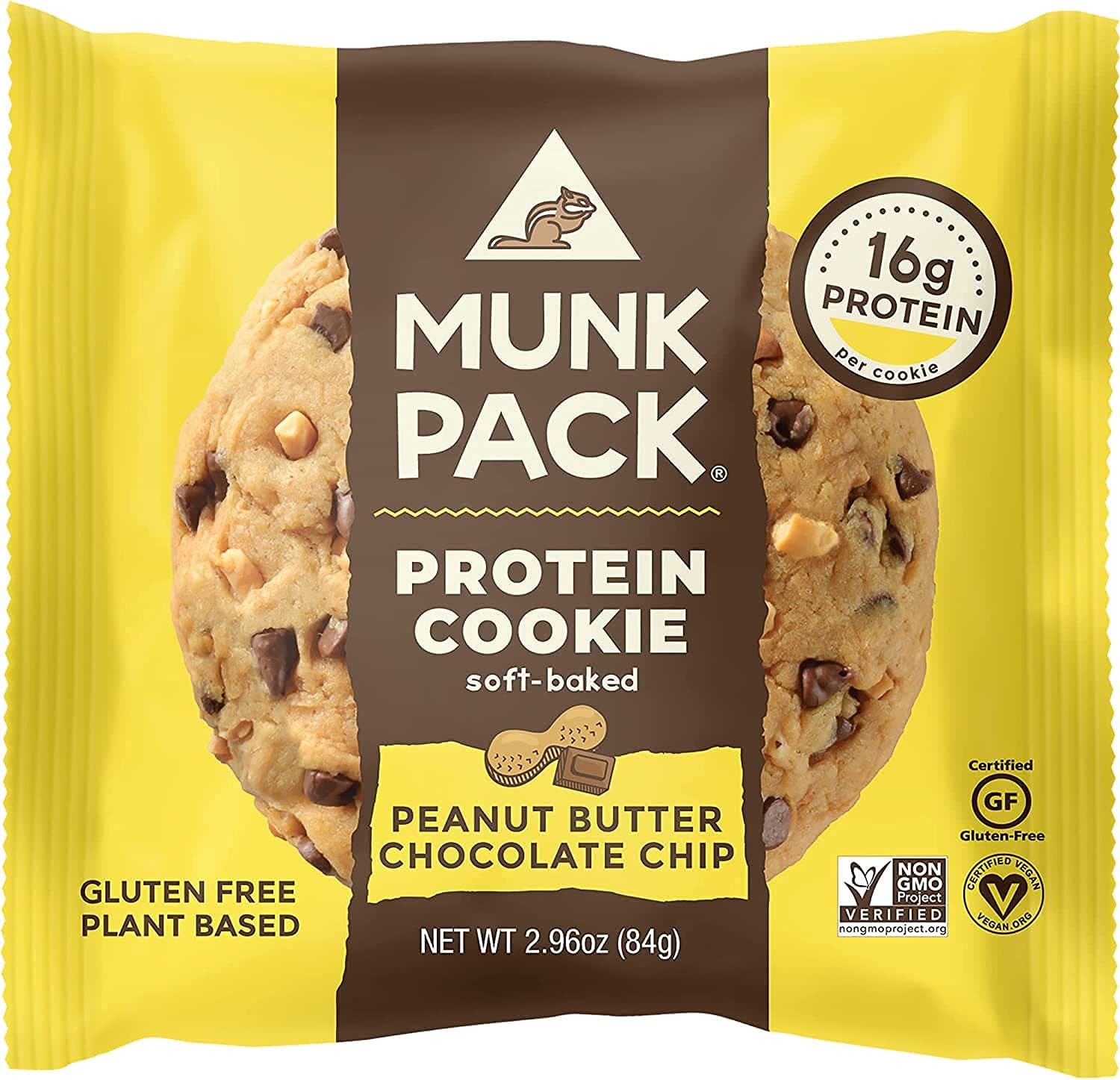 Munk Pack Soft Baked Protein Cookie | Plant Based & Vegan Snacks | Non-GMO Peanut Butter Chocolate Chip | Individually Wrapped Gluten Free Chewy Cookies | 12 Pack