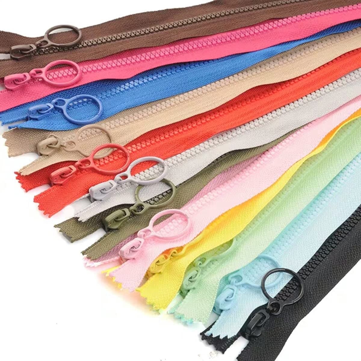 Plastic Zippers Colorful Resin 14pcs with Ring Pulls #3 with Lifting Separating Zippers for Clothes DIY Children Coat Sewing Craft Bags Mixed 14 Colors (60cm) 24inch