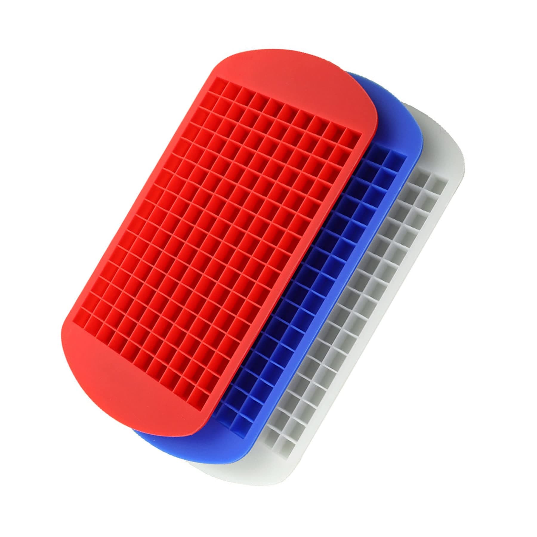 Aufell 3Pcs Mini ice Cube Trays 160 Grids Ice Cube Mold Square Shape Silicone ice Cubes Kitchen Mini Bar Pudding Mould Small Ice Cube Making Tool(Blue/Red/White)