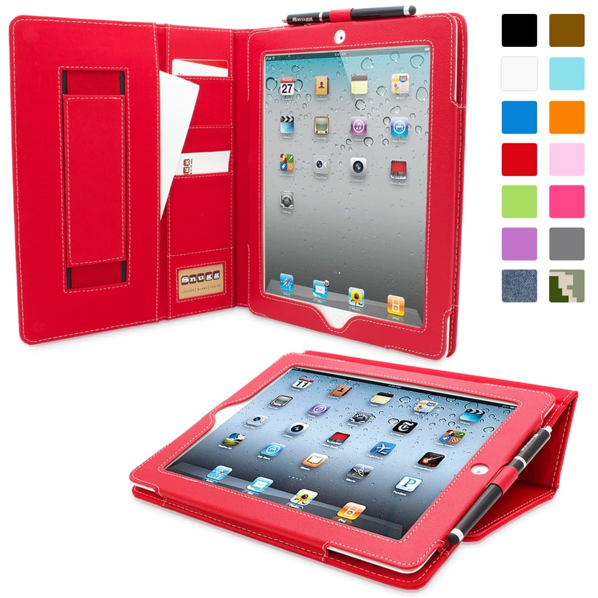 Snugg iPad Air 2 Case, Executive Red Leather Smart Case Cover Apple iPad Air 2 Protective Flip Stand Cover with Auto Wake/Sleep