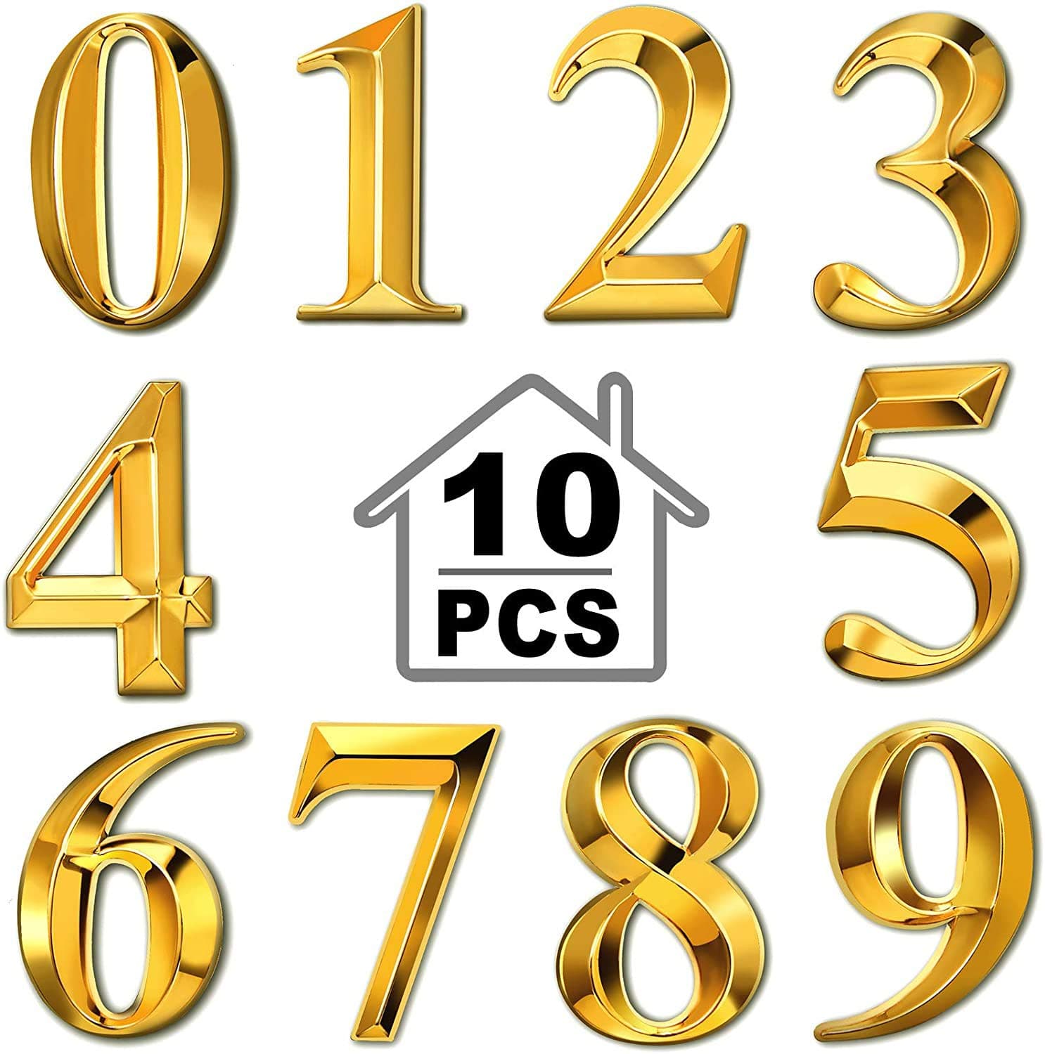 DELFINO 3D Mailbox Numbers 0-9 Self-Adhesive, 2 Inch, Address Number Stickers Door House Numbers Style Street Mailbox Sign for Apartment Home Office (Golden,10 Pieces)