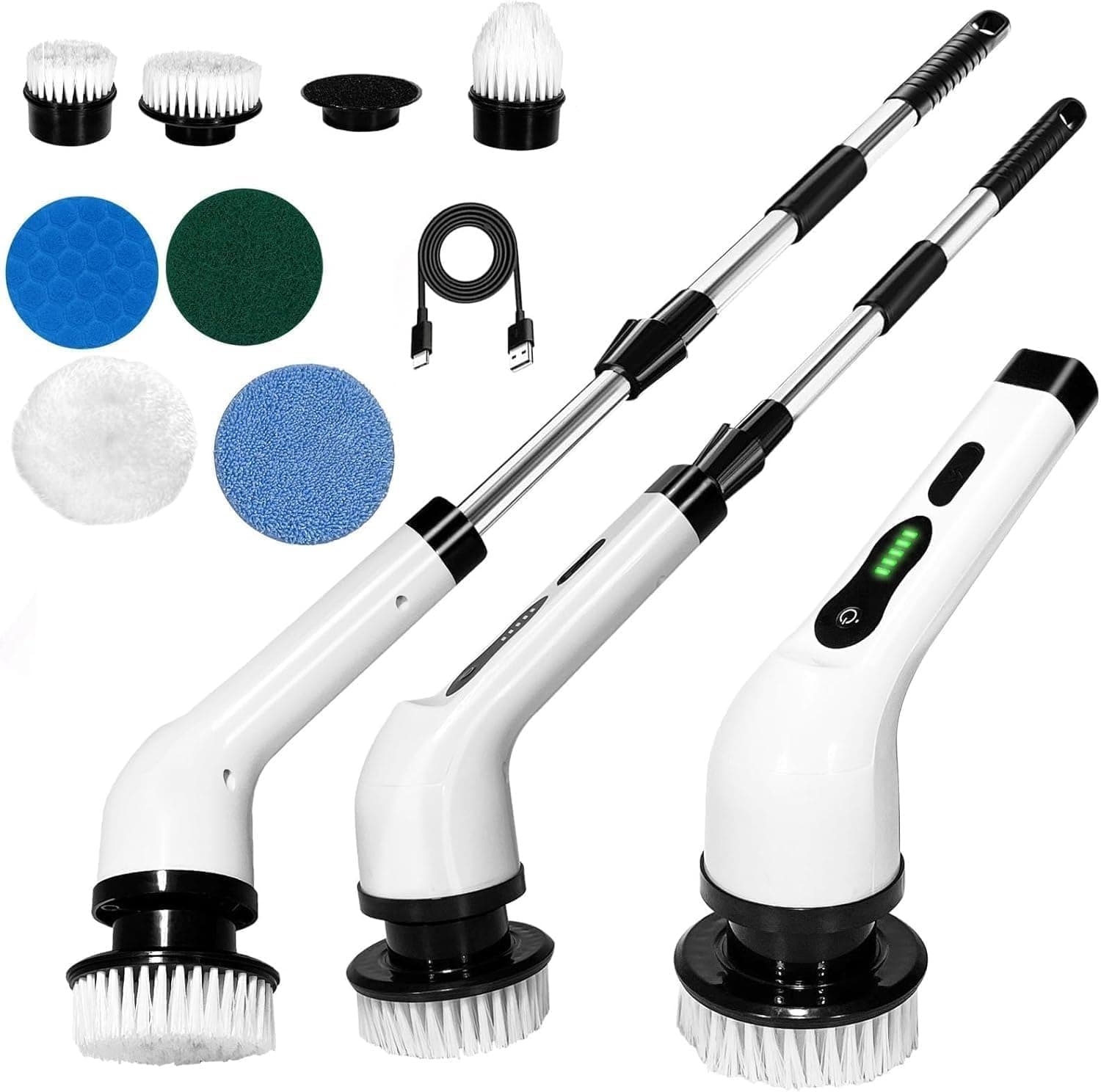 Electric Spin Scrubber, Full Body Waterproof Cordless Cleaning Brush with 7 Replaceable Brush Heads Power Scrubber Shower Adjustable & Detachable Handle for Bathroom, Tub, Tile, Floor, Car