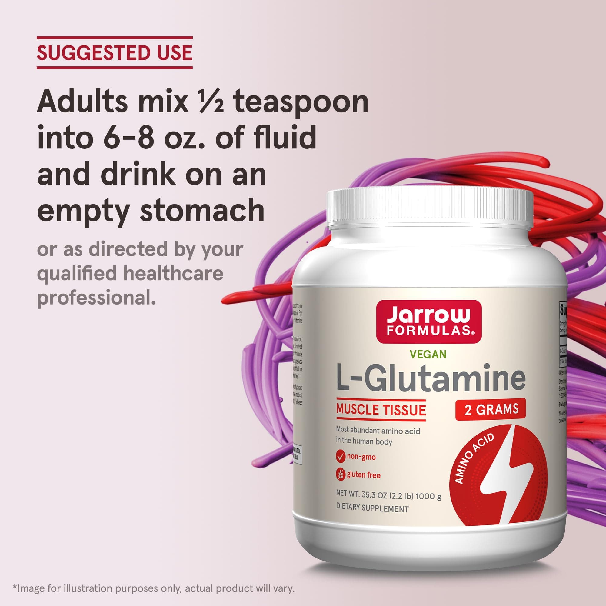 Jarrow Formulas L-Glutamine Powder: Boost Immune System, Improve Digestive Health, Support Muscle Tissue and Increase Energy with 500 Servings of 100% Pure Amino Acid Supplement - 2.2 lb Container