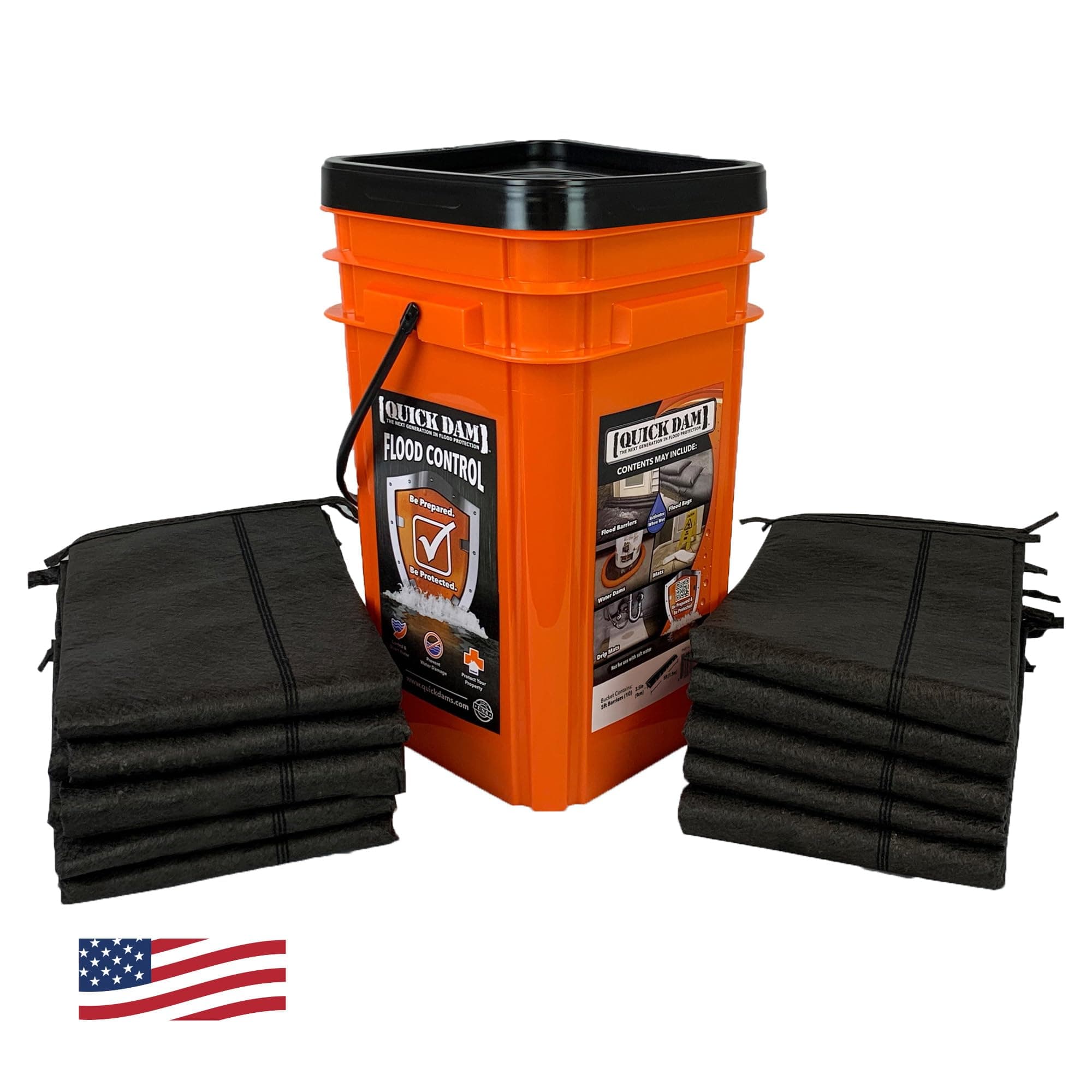 Grab & Go Flood Kit includes 10-5-ft Flood Barriers in Bucket (QDGG5-10), Orange