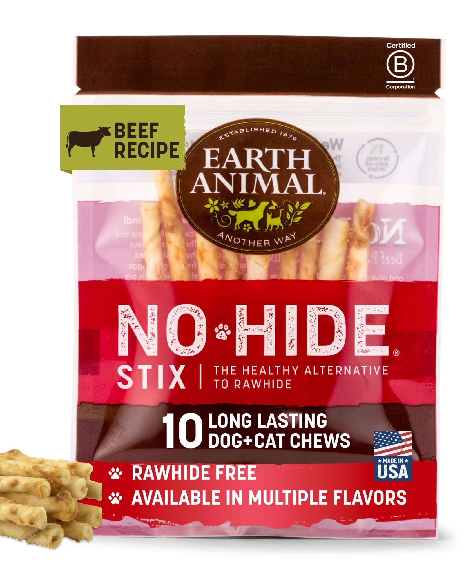 Earth Animal No-Hide Beef Stix, 10ct (Beef)