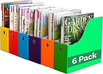 Magazine File Holder -Set of 6 Multi Color- Office Desk Organizer - Sturdy Cardboard - New Upgraded Double Front Panel -4" Wide-Easy Assemble