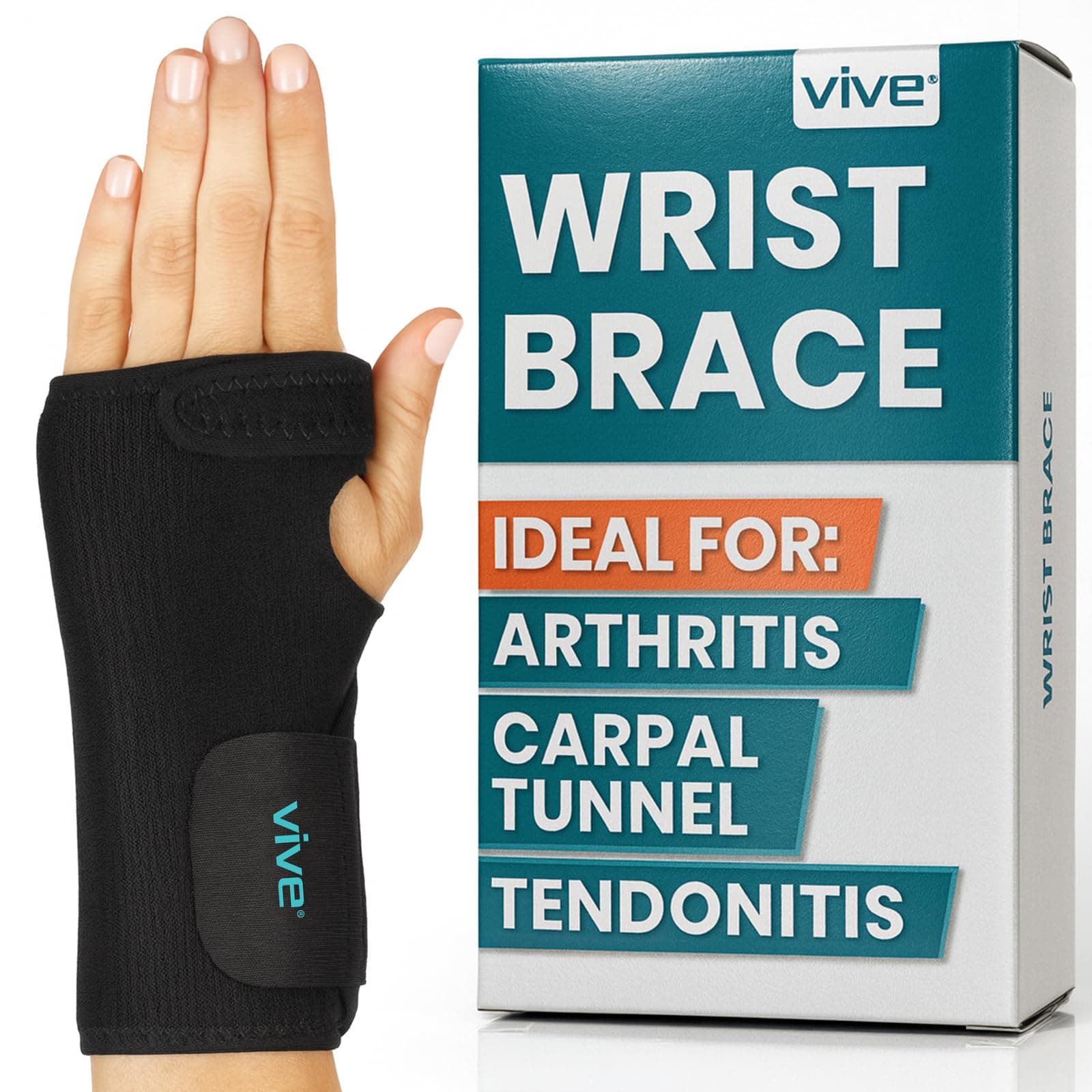 Wrist Brace - Carpal Tunnel Hand Compression Support Wrap for Men, Women, Tendinitis, Bowling, Sports Injuries Pain Relief - Removable Splint - Universal Ergonomic Fit (Black, Left)
