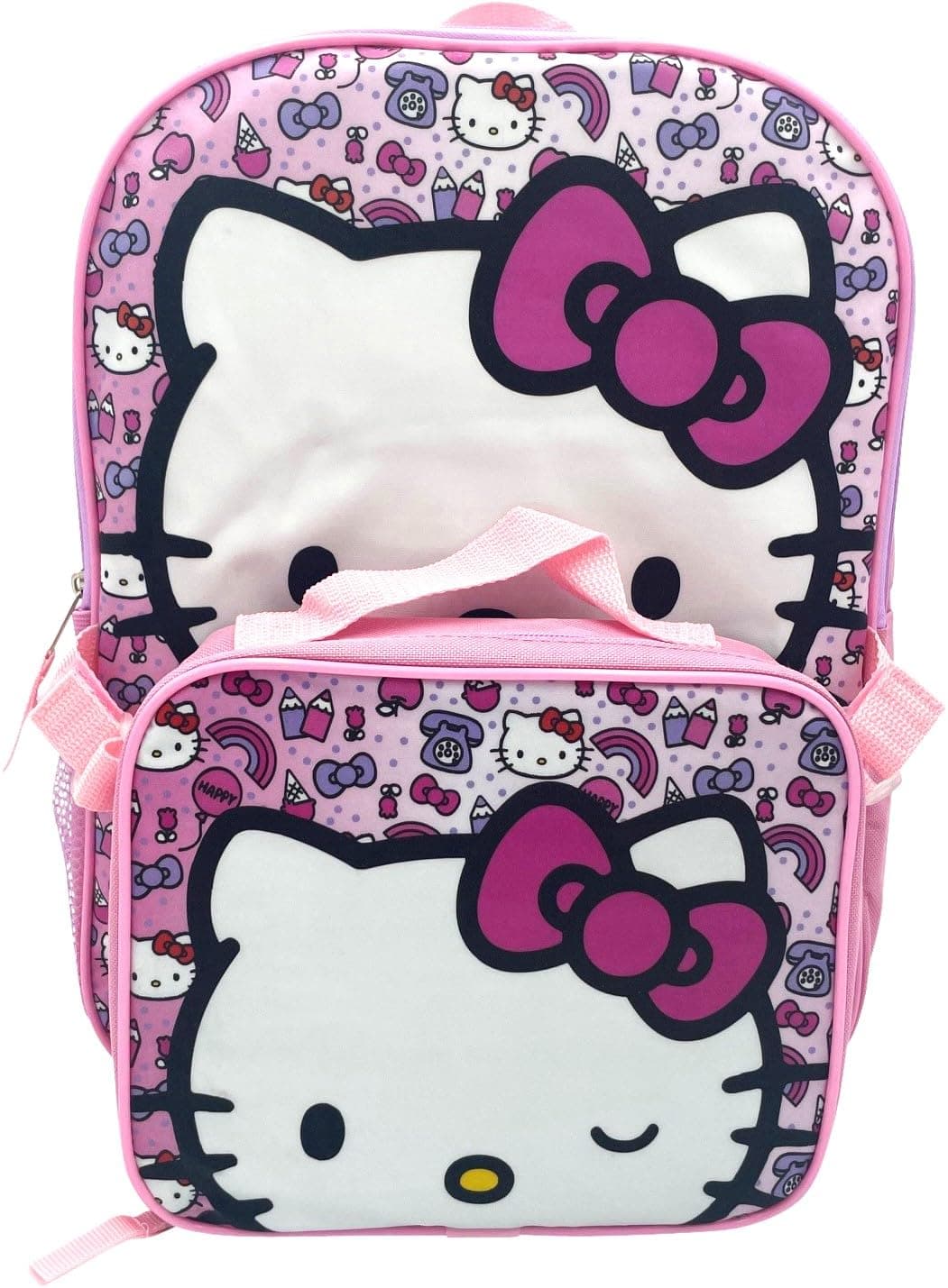 Fast ForwardKid's Licensed 15" Backpack With Lunch Box Combo Set, Multicolored, Large, Hello Kitty