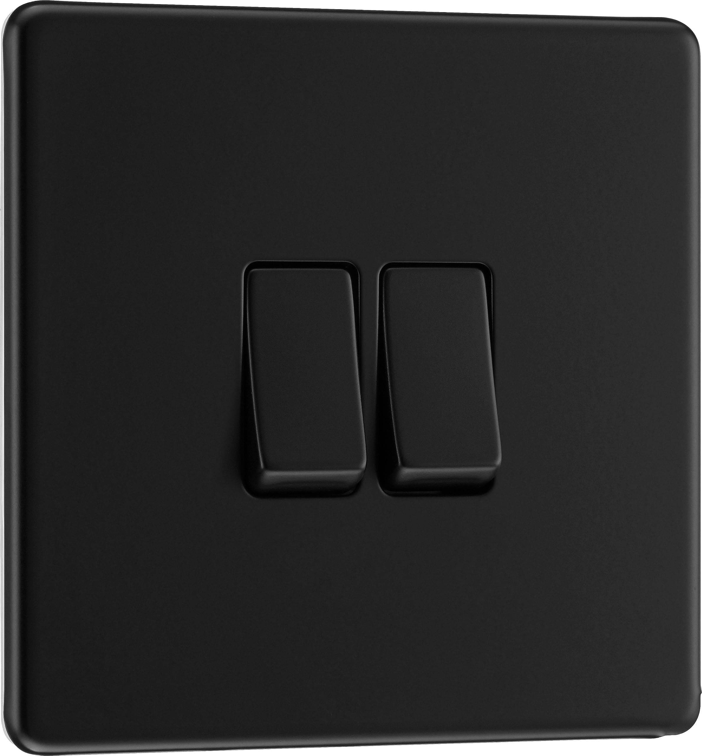 BG Electrical Double Wall Light Switch, 2 Way, Screwless Front Plate, Slim Profile, Premium Flatplate, Matt Black, 20A, 16AX, FFB42