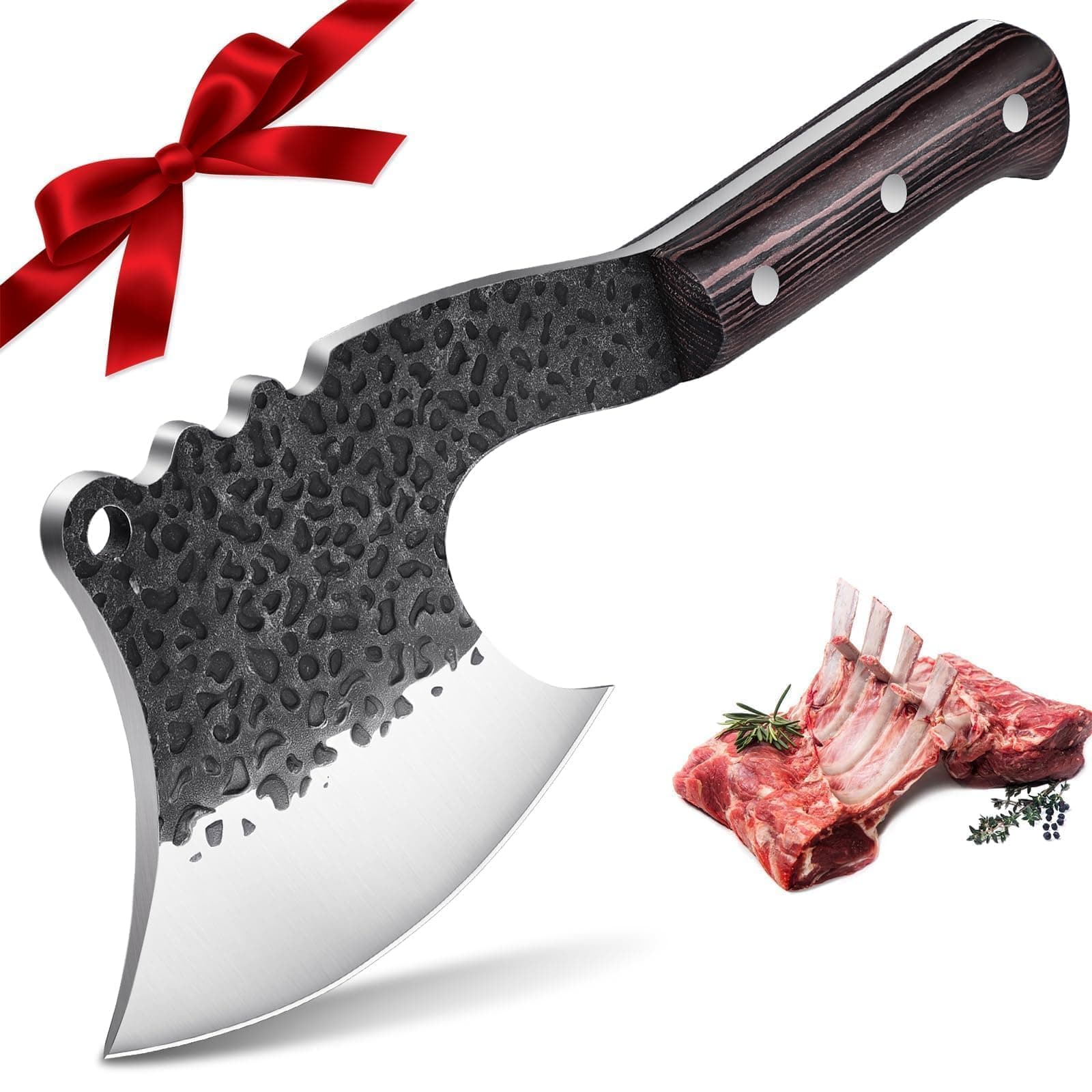 Dream Reach Meat Cleaver Heavy Duty Bone Chopper High Carbon Bone Cutting Knife Hand Forged Butcher Knife with Cover for Kitchen Outdoor BBQ, Christmas Gifts for Men Women