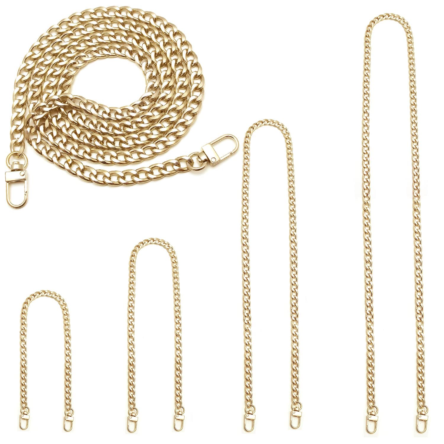 4 Pieces Different Sizes DIY iron flat chain belt, handbag replacement belt, shoulder belt, wallet chain belt, metal buckle(7.9 inch, 15.7 inch, 31.5 inch, 47.2 inch) Gold