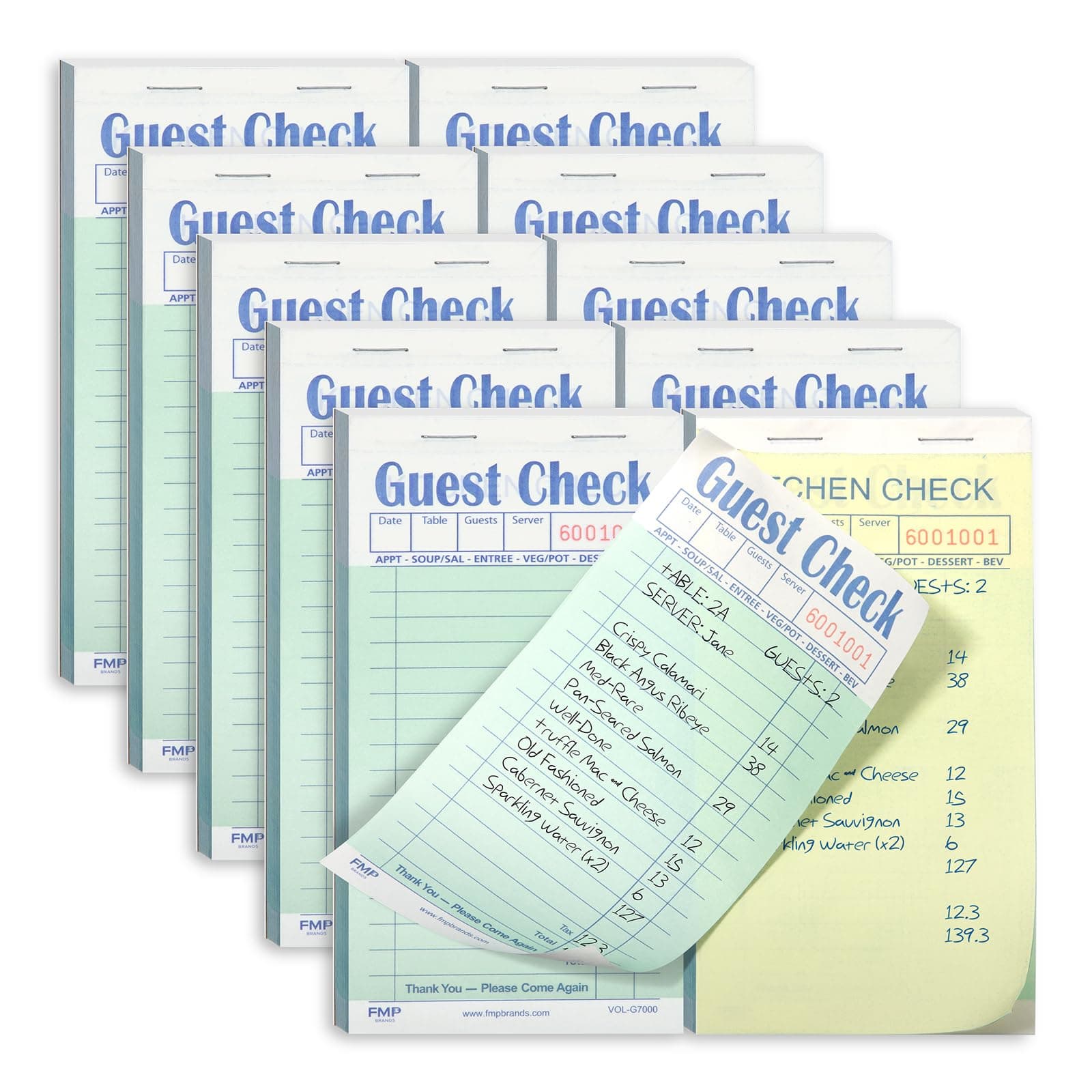 Double Part Guest Check for Servers, Server Note Pads 500 Sheets (10 Pads), Server Books for Waitress with Carbon Copies, Guest Check 2 Part Carbonless, Receipt Book with Carbon Copies