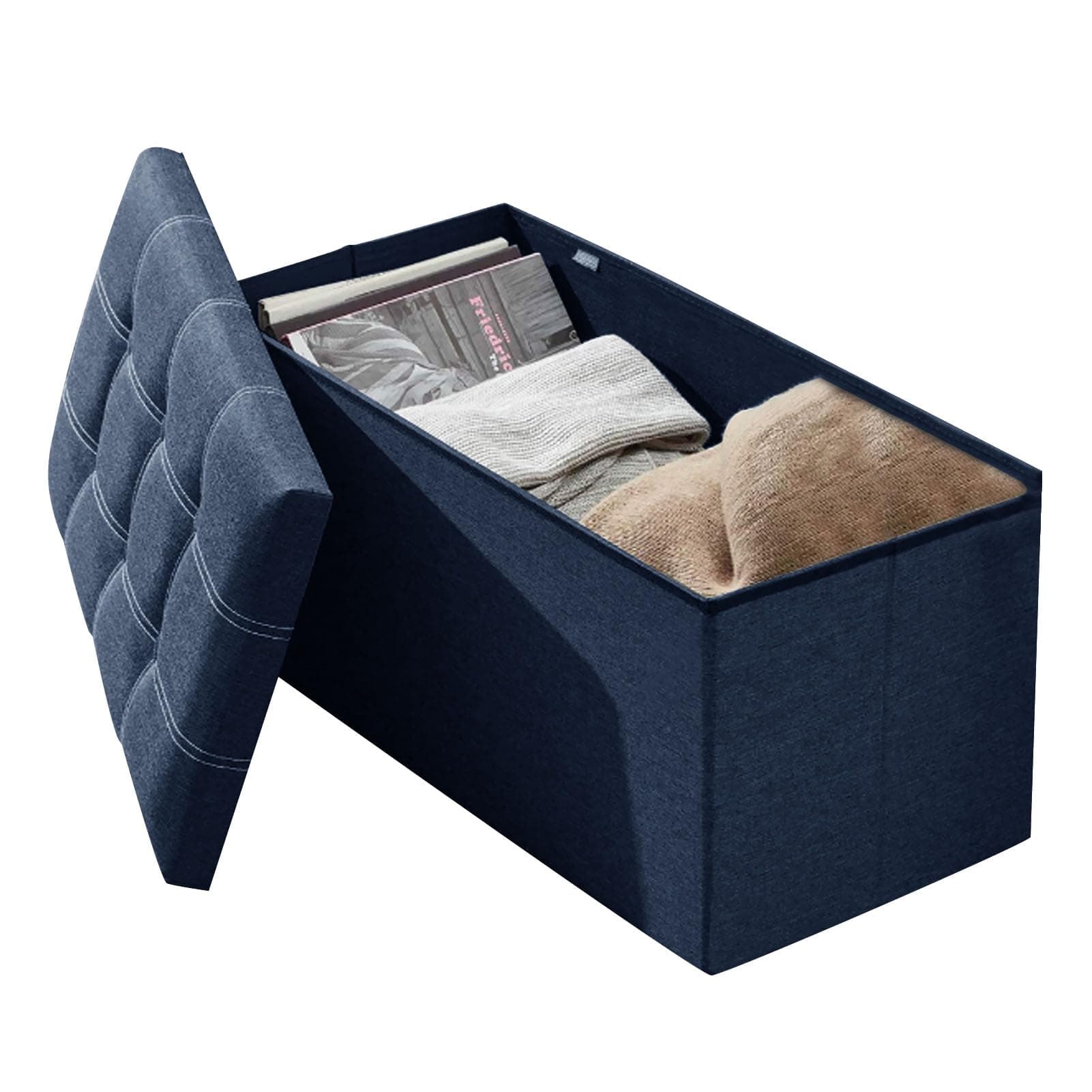Ottoman Storage Box - Large Foldable Storage 76W x 38D x 38H - Hidden Storage Foot Rest Stool for Bedroom, Living Room, and Hallway with lid storage box(Blue)