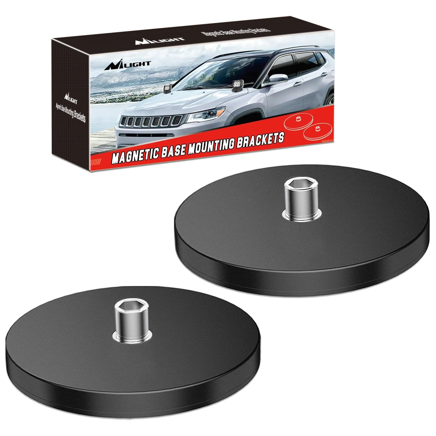 Nilight 2PCS Magnetic Base LED Light Bar Mounting Brackets, Powerful Sucker Holder for Bottom-Mounted Offroad Work Auxiliary Lamps Mounts on Hood A-Pillar