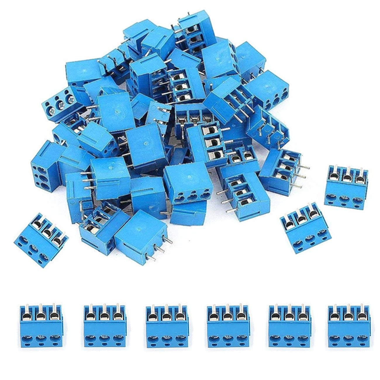 SamIdea 60pcs 3P 5.08mm Pitch 3Pin PCB Mount Screw Terminal Block Arduino Socket Strips,Blue