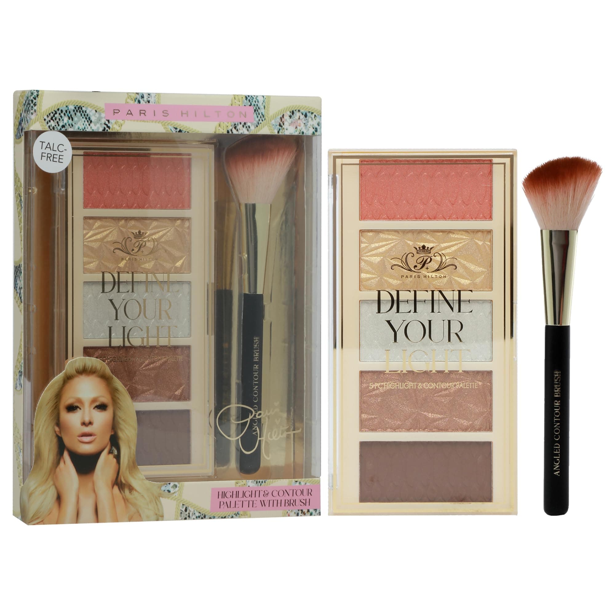 Paris Hilton Define Your Light Face Palette – Highlighter, Blush, Bronzer & Waterproof Contour – All-In-One Sculpting Kit with Makeup Brush – Glowing & Radiant Finish – Suitable for All Skin Type –1pc