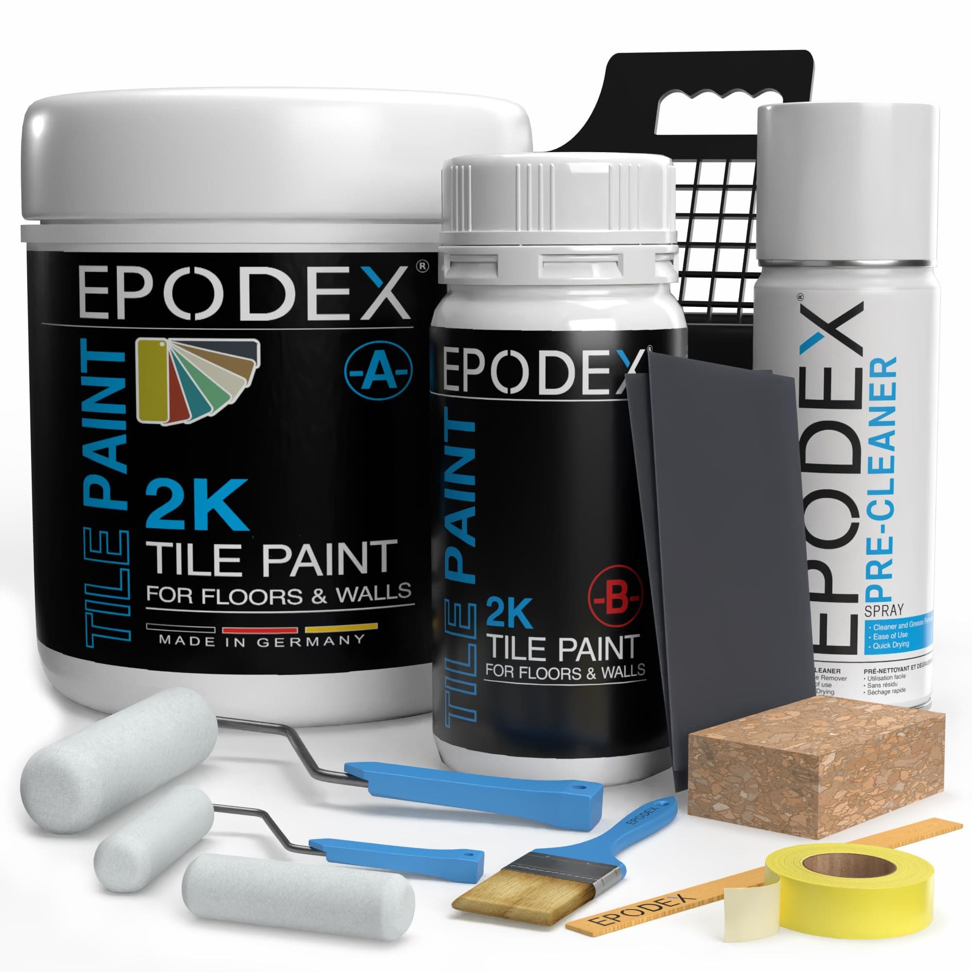 EPODEX 2K TILE PAINT | Tile Paint for Kitchen & Bathroom with Accessories Ideal for Bathrooms, Kitchens & More | For Floor & Wall Tiles in White, Grey, Beige & More | 1.8kg (7m² for 2 coats)