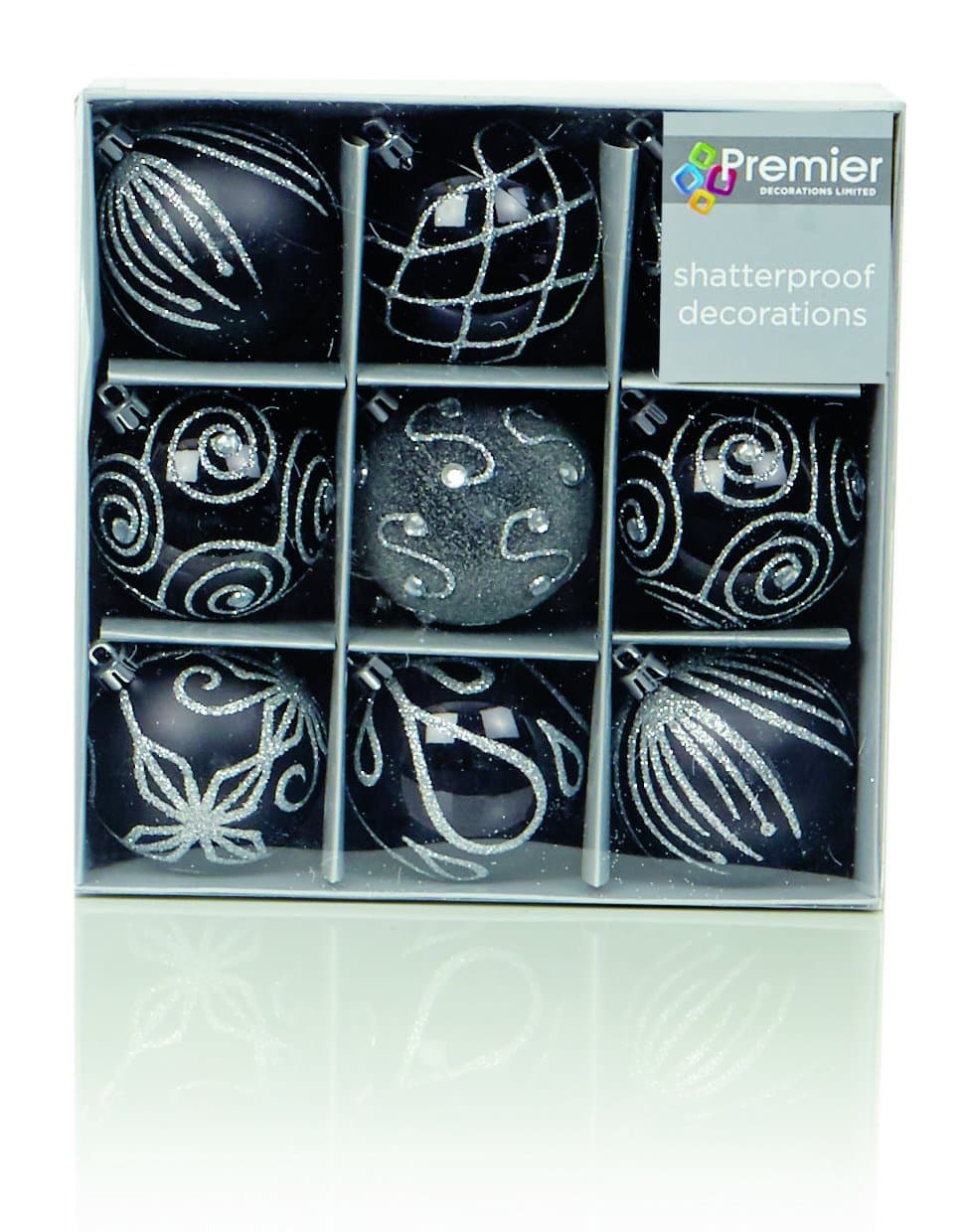 PREMIER 9 X 6 CM BAUBLES - BLACK