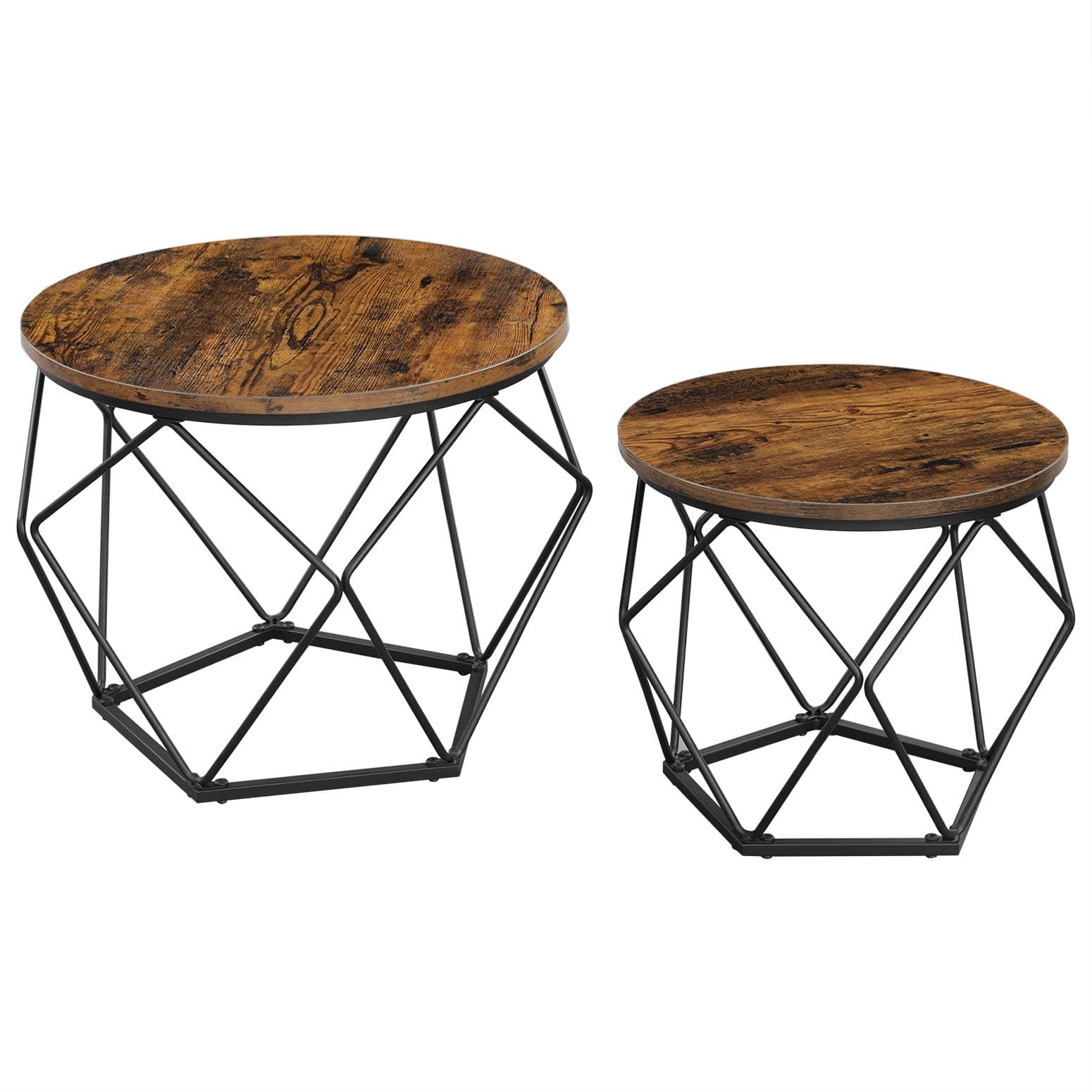 VASAGLE Set of 2, Side Table, Chipboard, Steel, Rustic Brown + Black