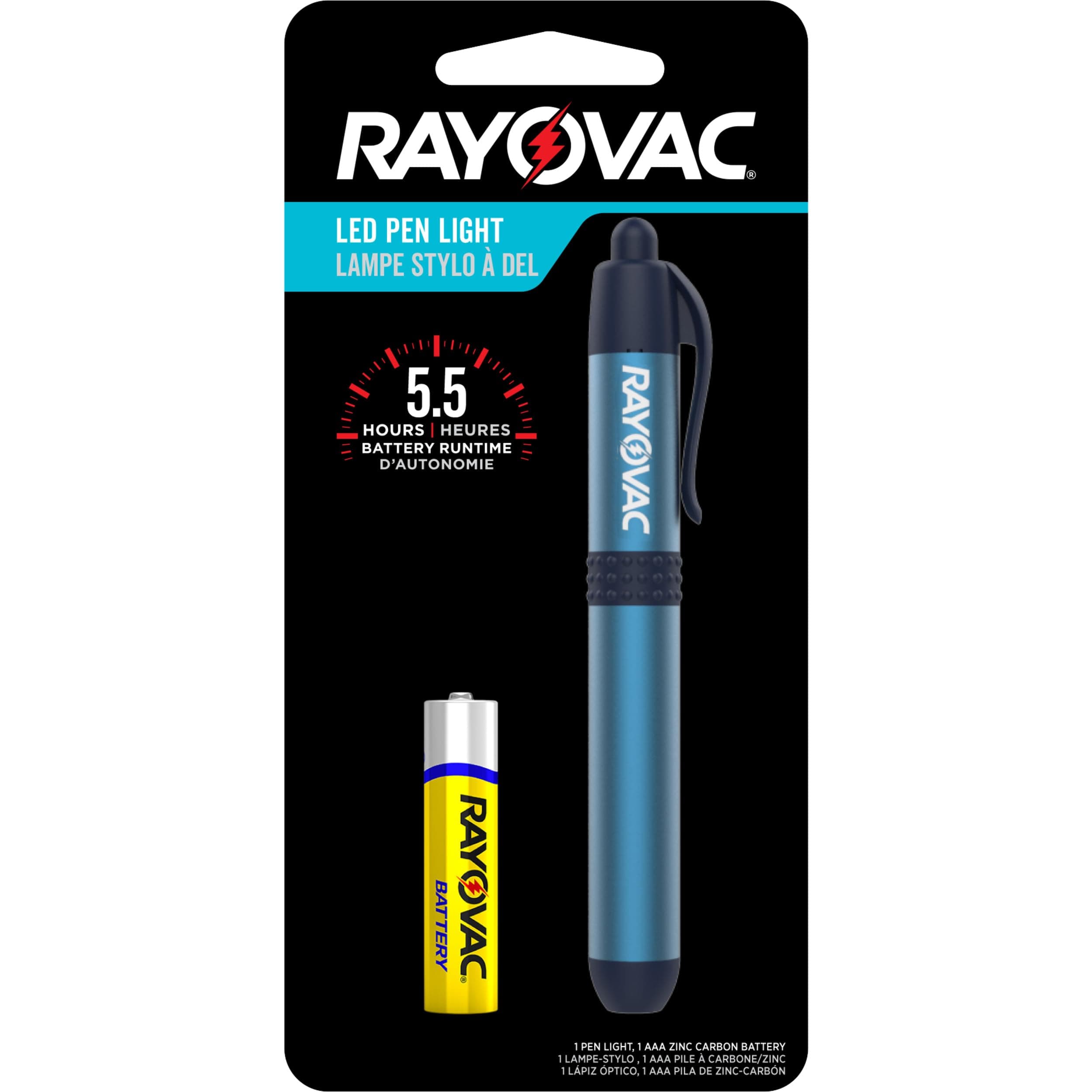 Rayovac LED Pen Light Flashlight, Flashlight with Clip for Pockets, Purses and Desks, Flash Light with AAA Battery Included, Pack of 1
