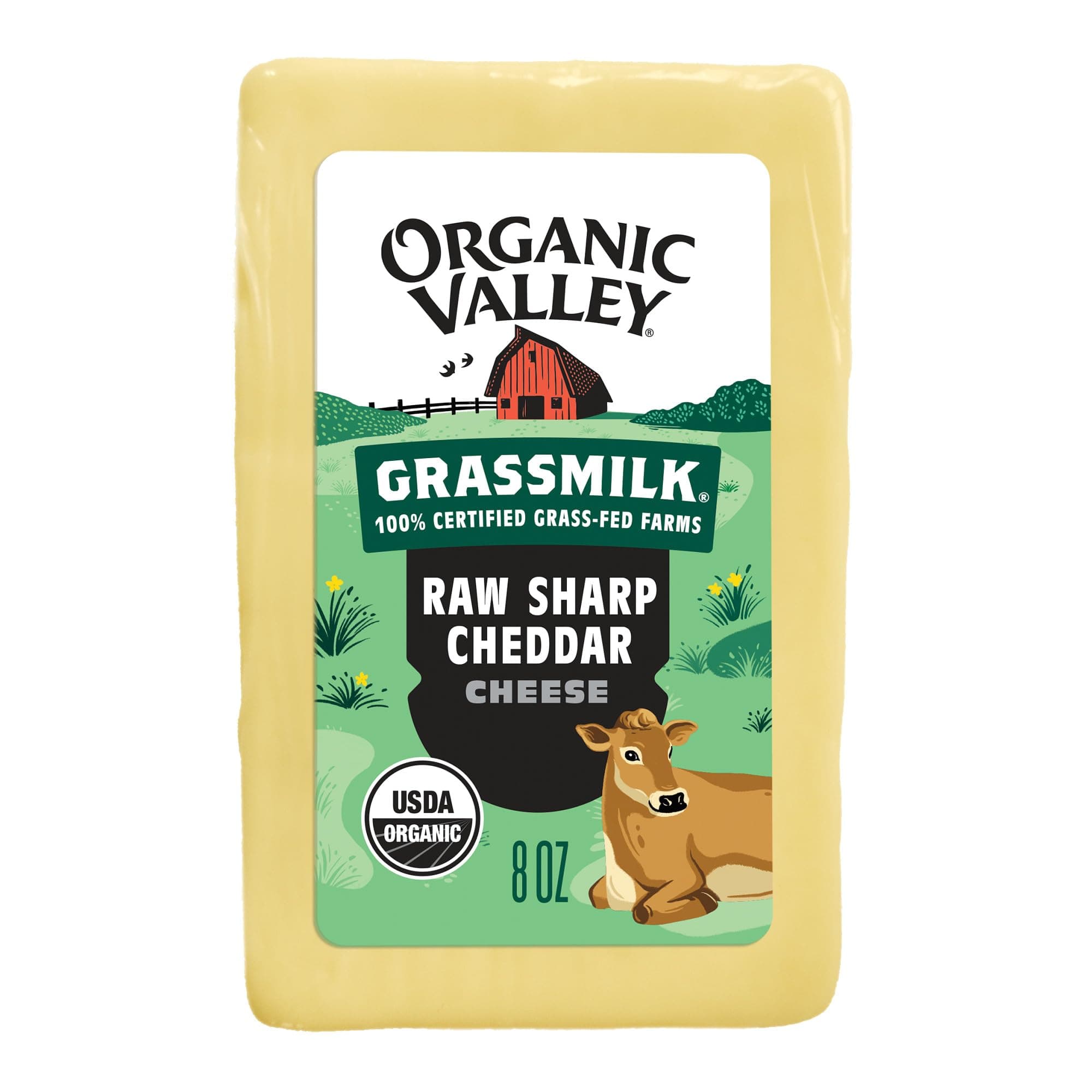 Organic Valley Grassmilk Raw Sharp Cheddar Cheese Block, 8 Oz