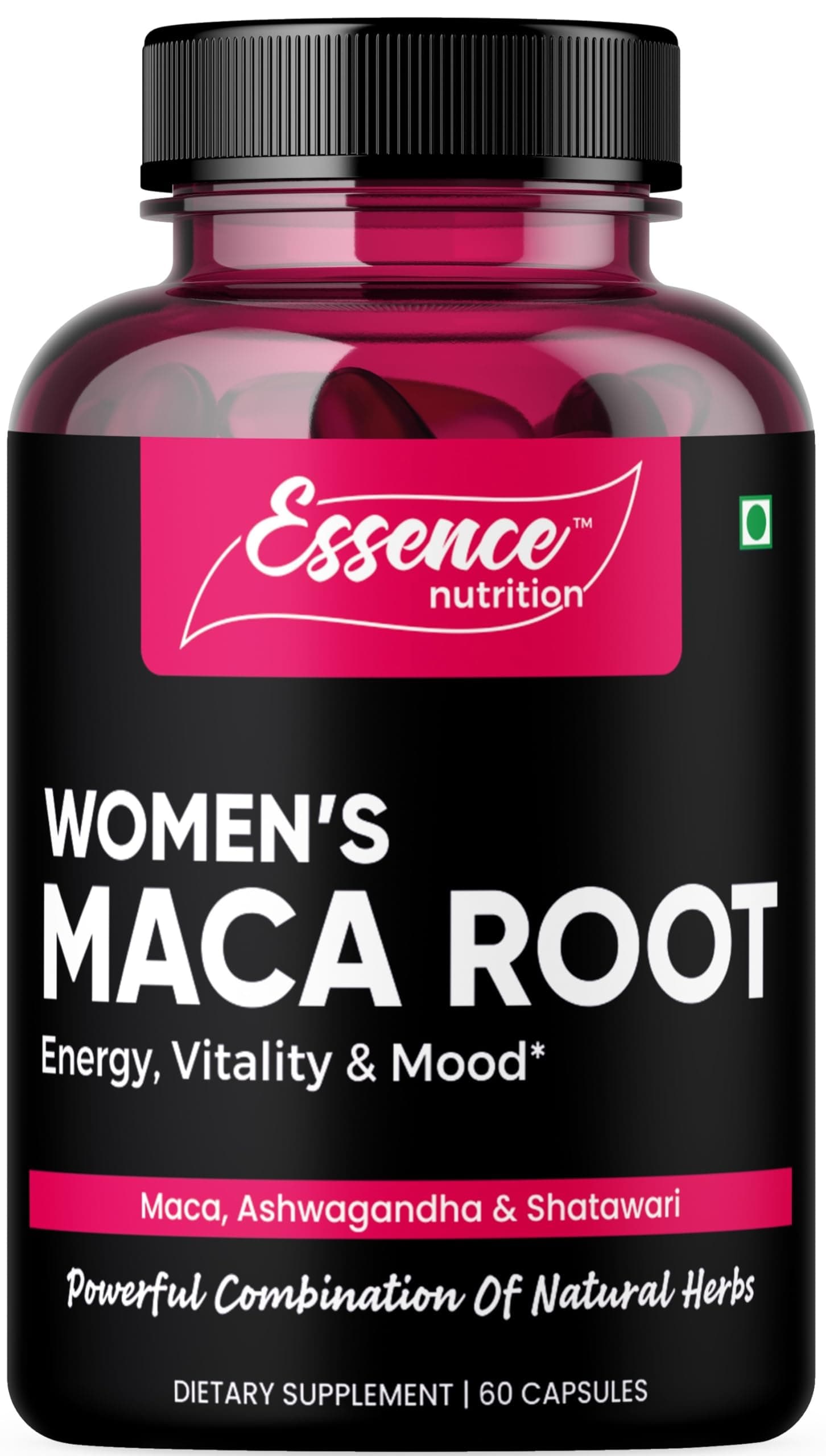 Essence Nutrition Women's Maca Root - (60 Capsules) - Maca Root Powder Supplement