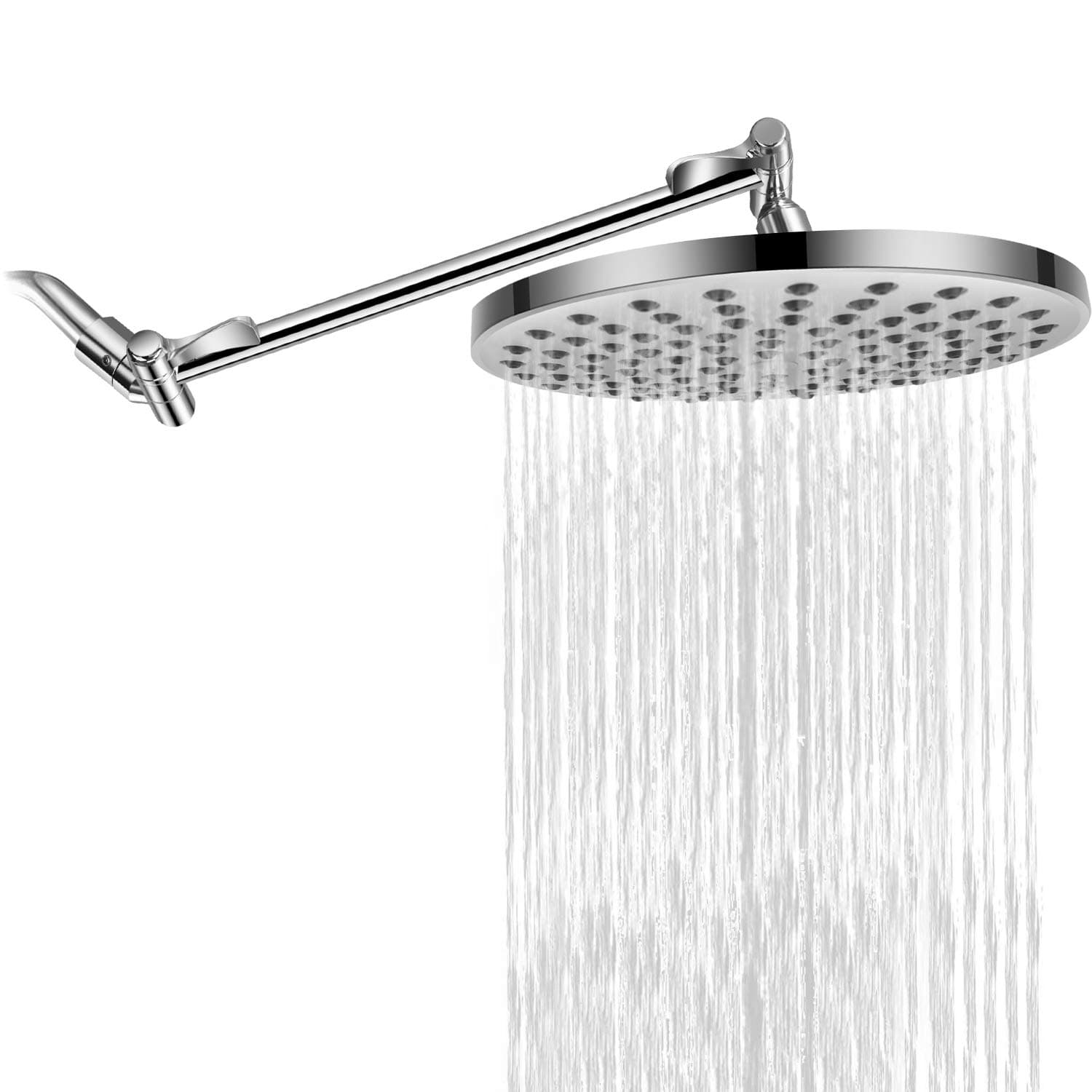 Complete Rain Shower Head Kit - 7.6 inch Luxury Rainfall Shower Head with 13.5 inch Adjustable Arm - High and Low Pressure Waterfall Showerhead with Removable Water Restrictor - Chrome Finish