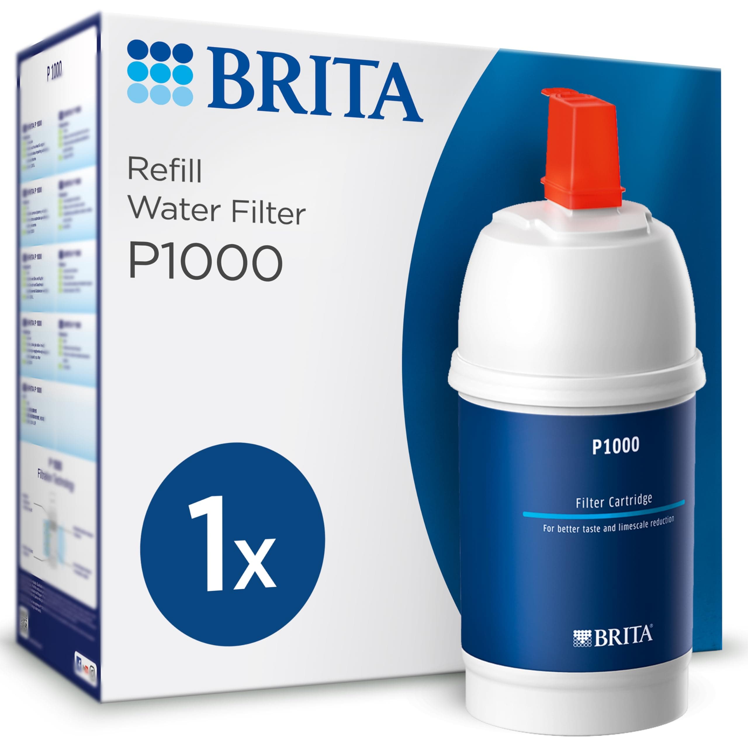 BRITA P1000 replacement filter cartridge for BRITA filter taps - 1 Pack - reduces chlorine, limescale and impurities, White