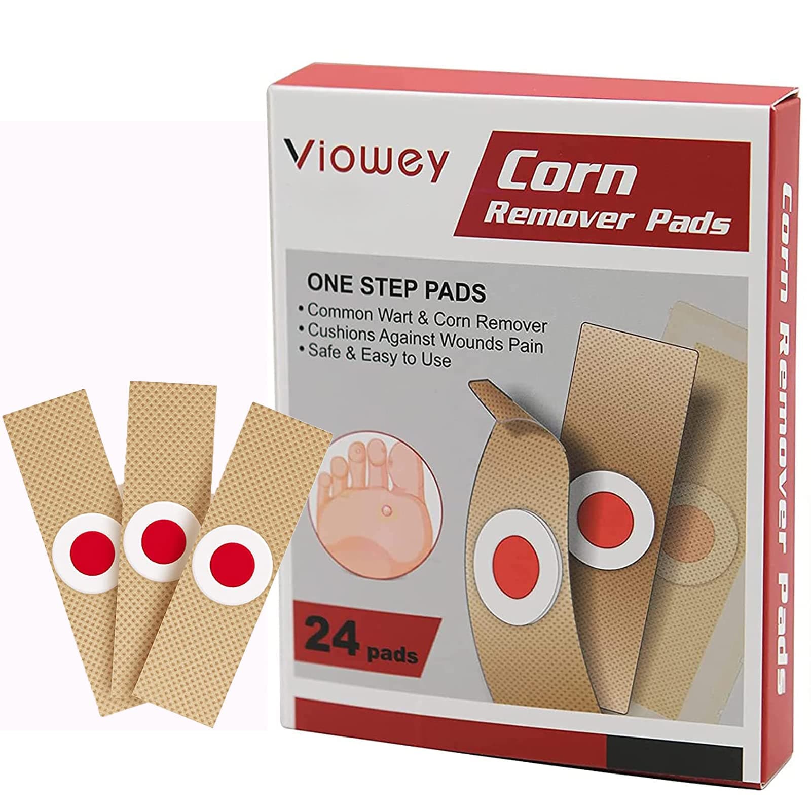 Viowey 24Pads Corn Remover Pads, Foot Corn Remover Patch, Toe Corn and Callus Removal,Corn Relief and Foot Care,Corn Plasters with Hole for Feet, Hand