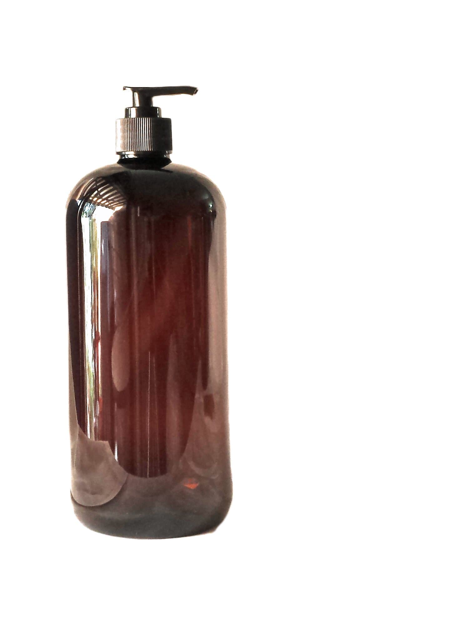 32 oz Amber Plastic PET Plastic Bottle with Black Hand Lotion Pump and Kraft Labels (1)