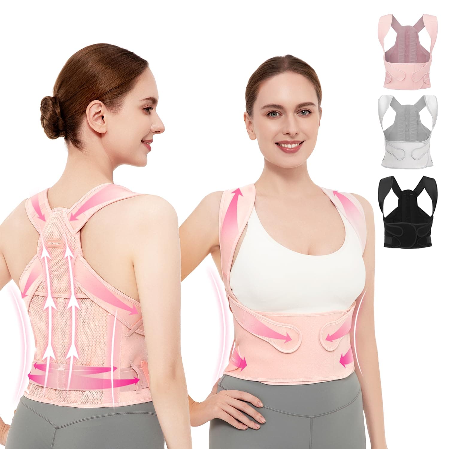 VICORRECT Posture Corrector for Women - Upper Back Brace Adjustable & Breathable for Posture Correction: Neck Shoulder & Upper Back Pain Relief (Small)
