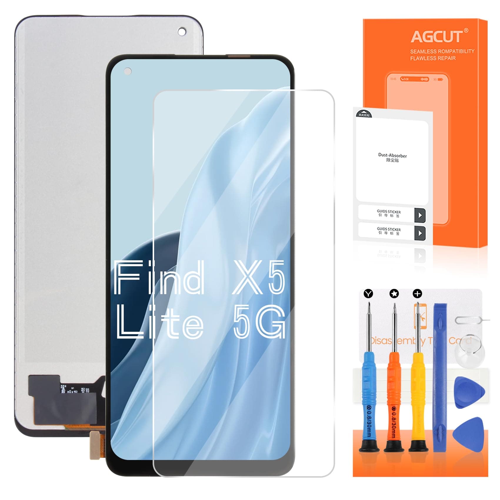 AGCUT LCD Display for Oppo Find X5 Lite 5G LCD Display for Oppo Reno 7 4G CPH2371 / Reno 7 5G CPH2363 6.43 Inch Replacement Screen Digitizer Touchscreen Assembly with Repair, Black